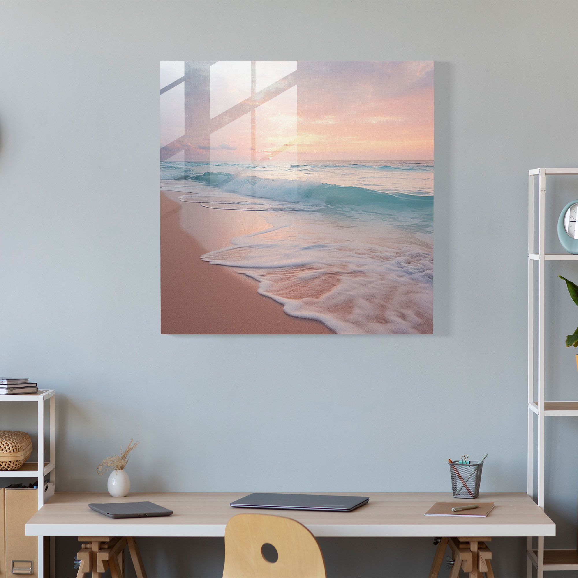 Tranquil Sunrise Glass Wall Art - Pastel, Glass Art, Tranquil Beach Scene, Glass Wall Art