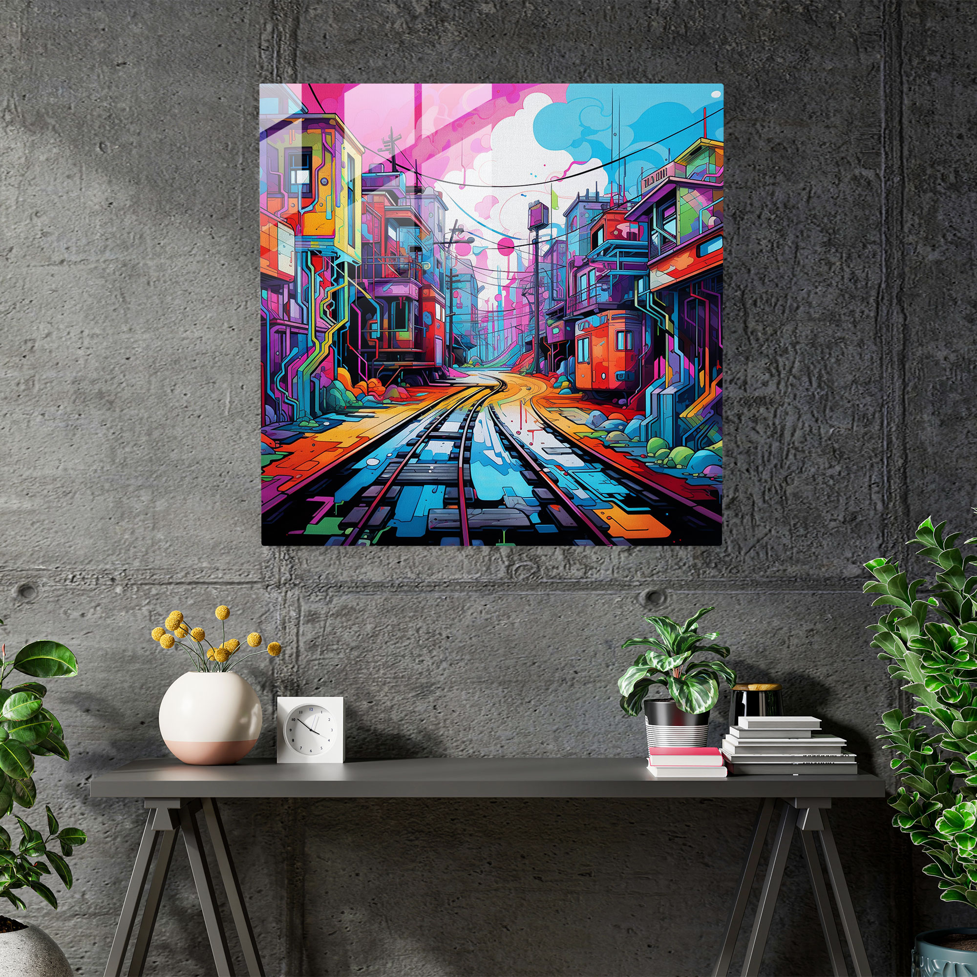 Urban Pastels Glass Print - Pastel, Vibrant Colors, Glass Art, Pastel Graffiti Artwork