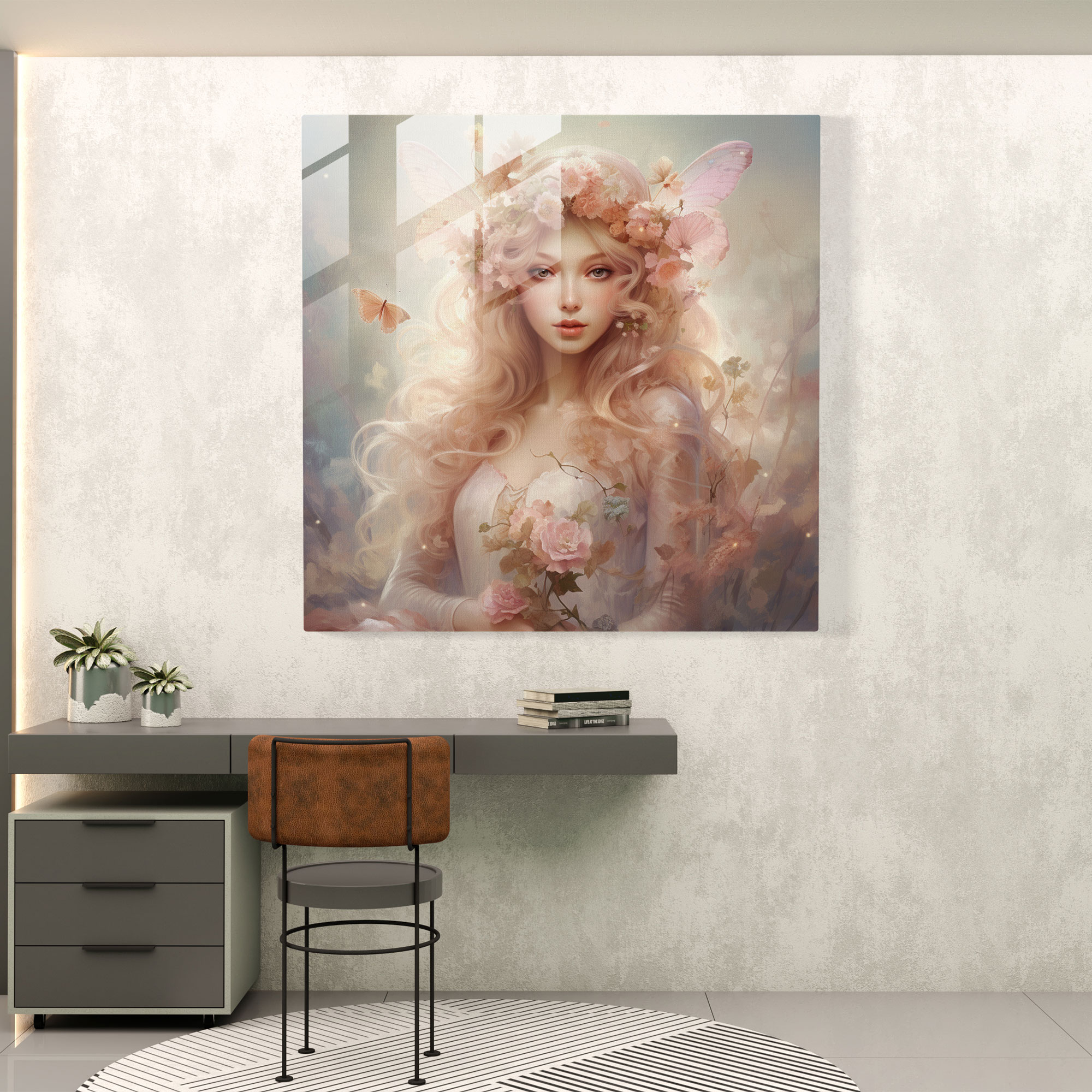 Whimsical Fairy Glass Wall Art - Pastel, Innocence, Home Decoration, Glass Wall Art