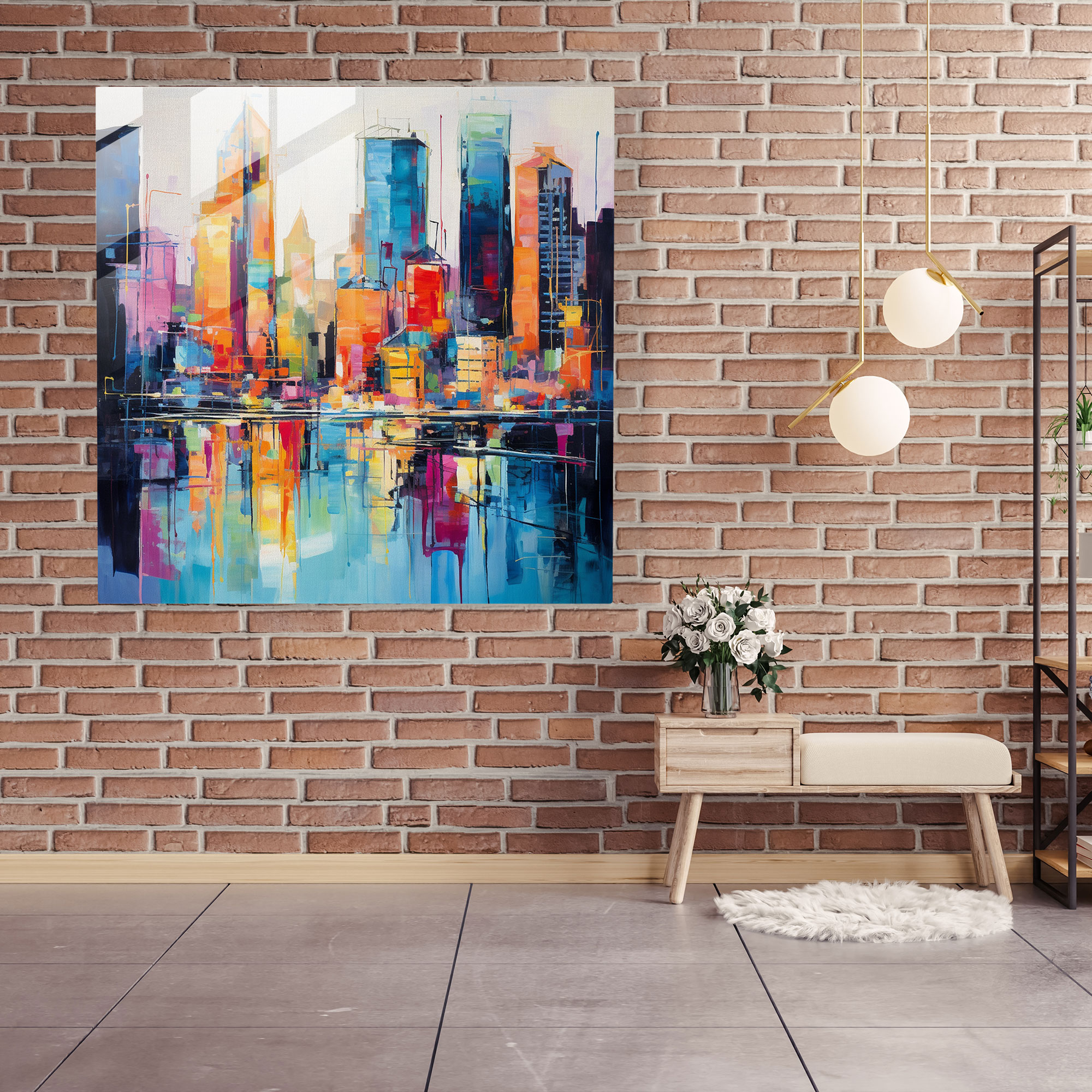 Vivid Cityscape Glass Art - Pastel, Wall Decoration, Urban Life, Glass Print