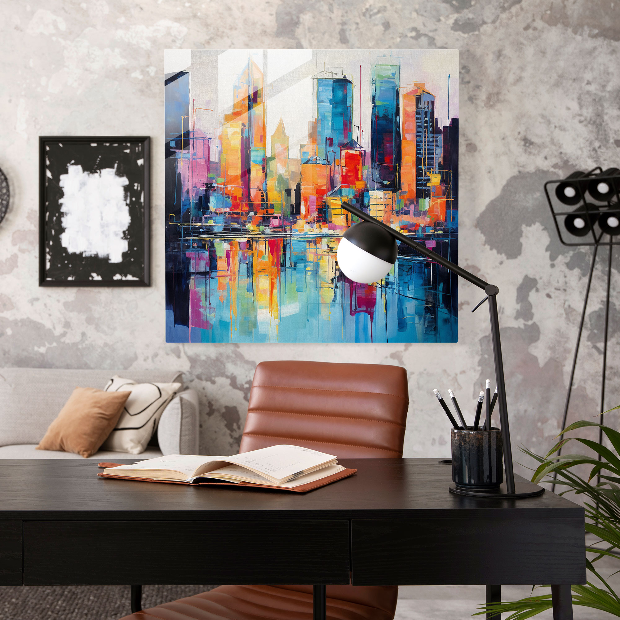 Vivid Cityscape Glass Art - Pastel, Wall Decoration, Urban Life, Glass Print