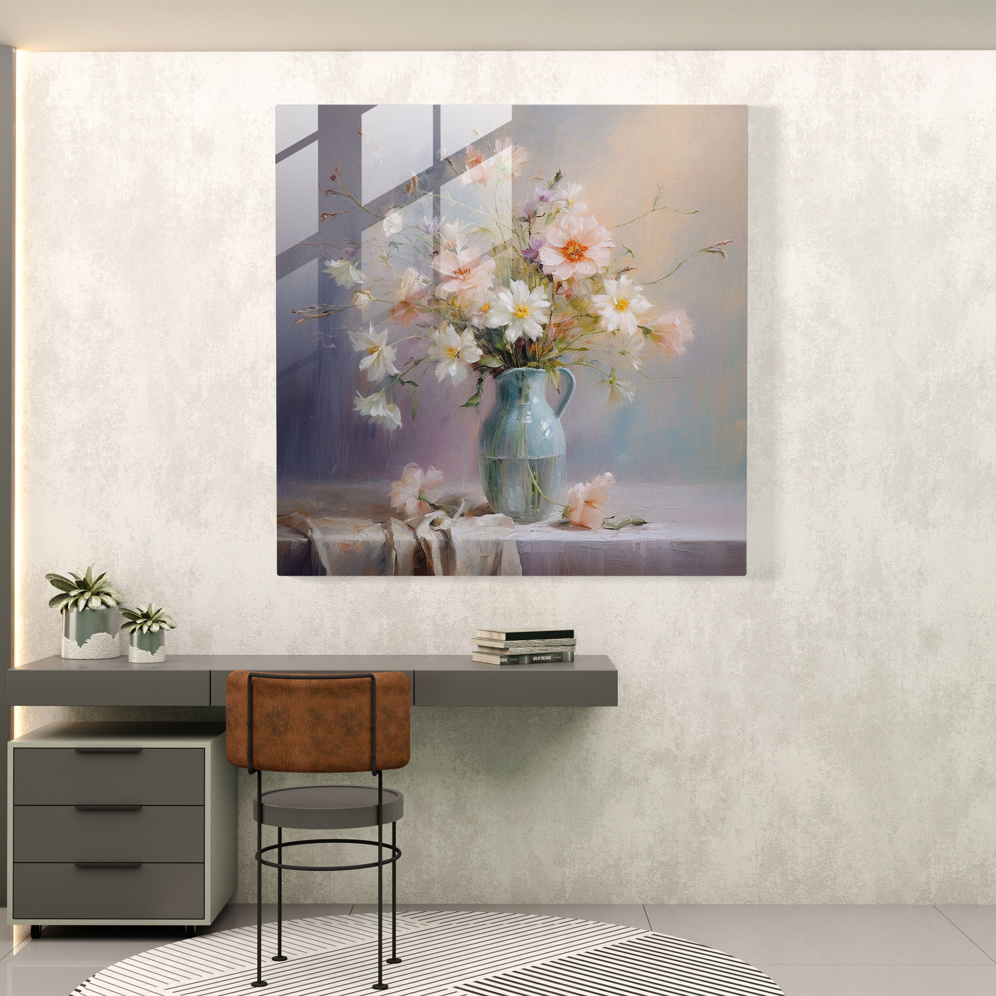 Pastel Blossoms Glass Print - Pastel, Serene, Vase, Soft
