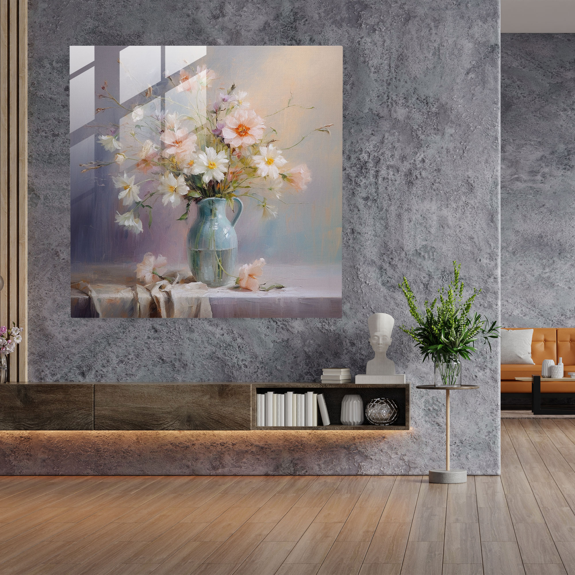 Pastel Blossoms Glass Print - Pastel, Serene, Vase, Soft