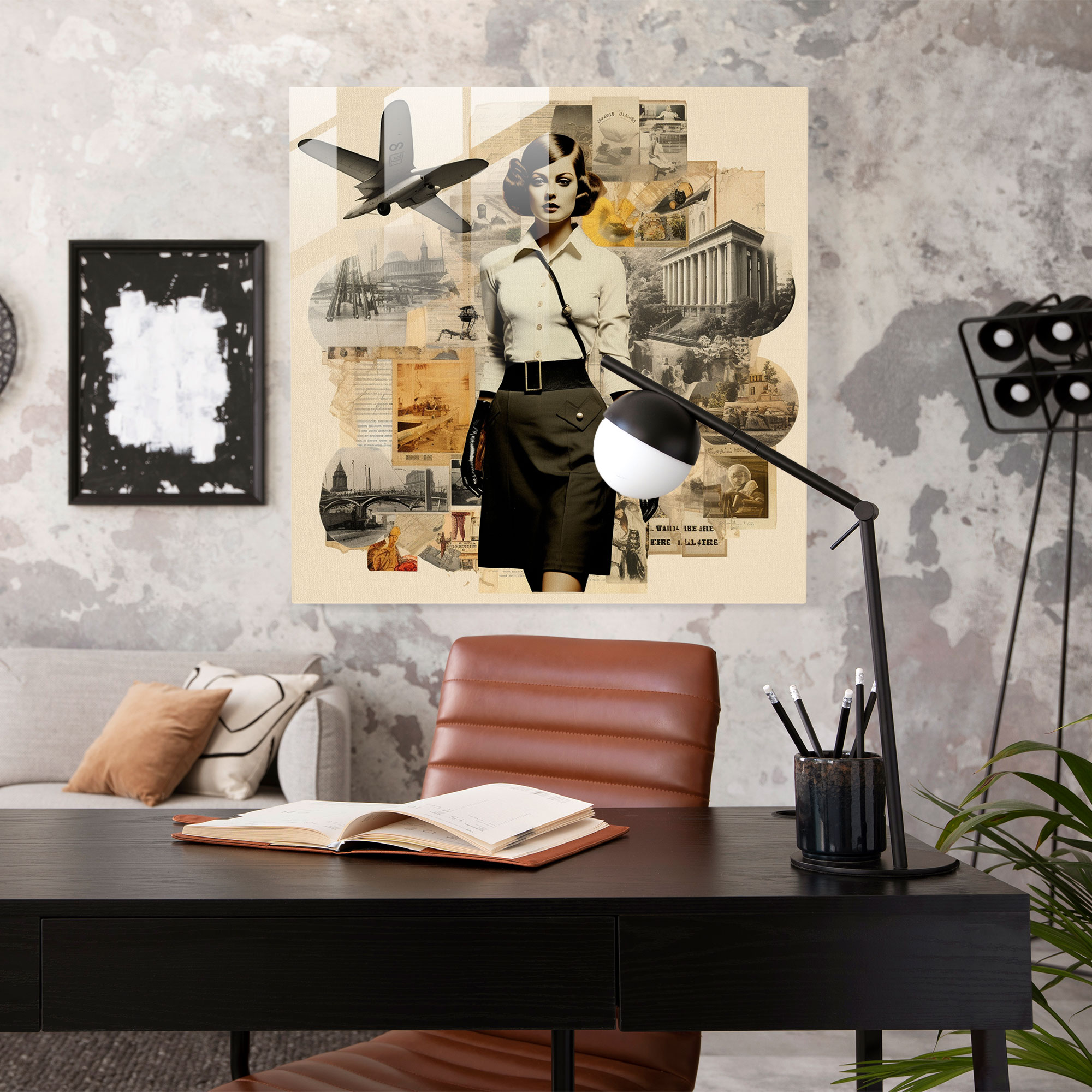 Vintage Blends Glass Print - Portrait, Present, Past, Glass Print