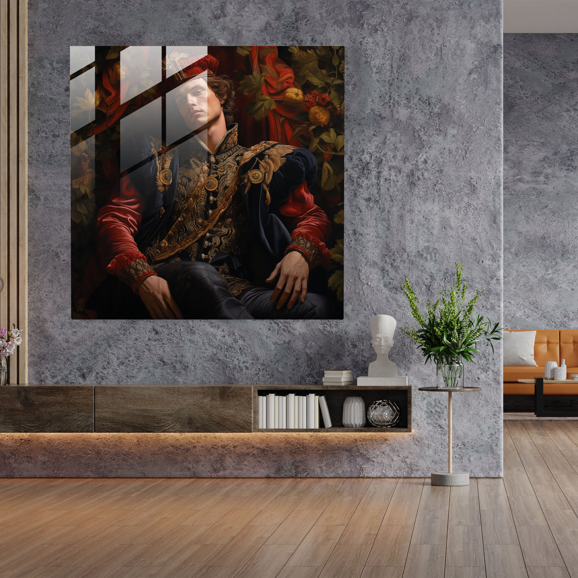 Regal Renaissance Glass Print - Portrait, Rich Colors, Portrait, Wall Decoration