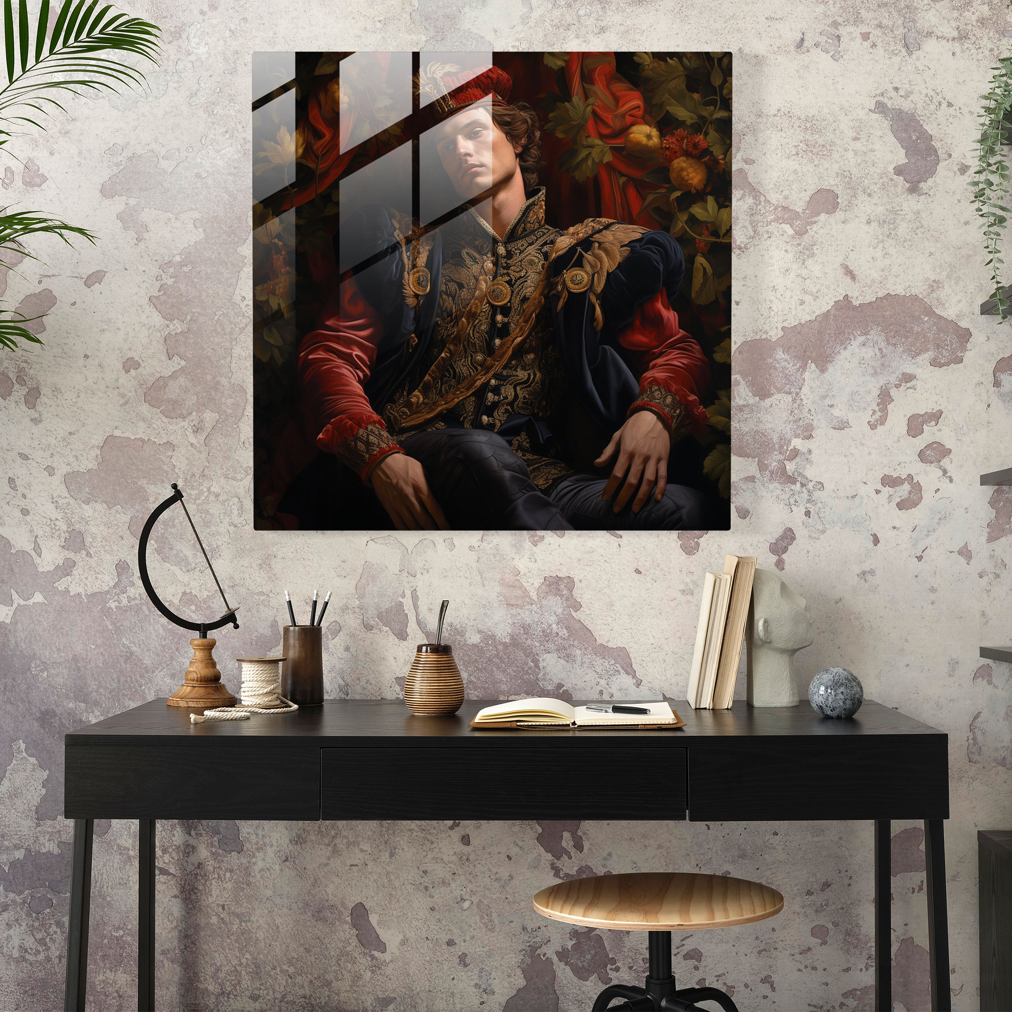 Regal Renaissance Glass Print - Portrait, Rich Colors, Portrait, Wall Decoration