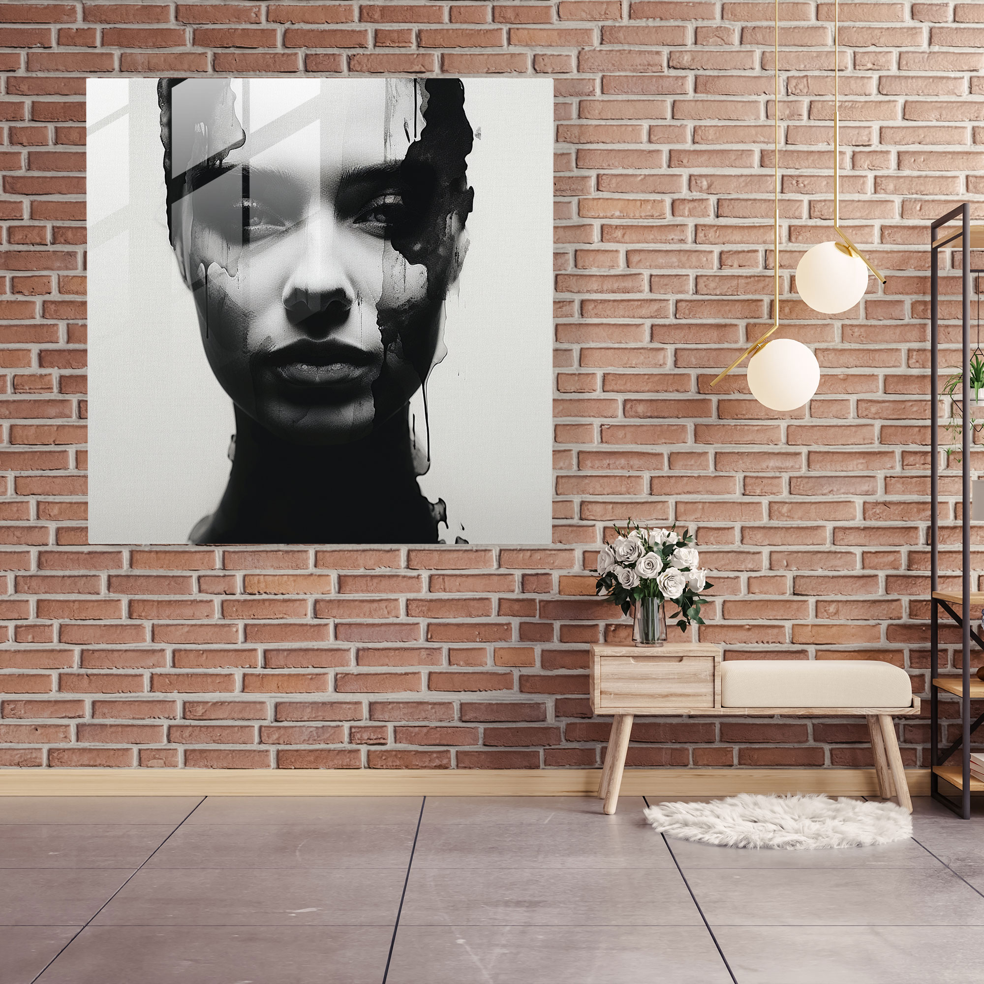 Minimalist Monochrome Glass Print - Portrait, Portrait, Simple, Modern Art