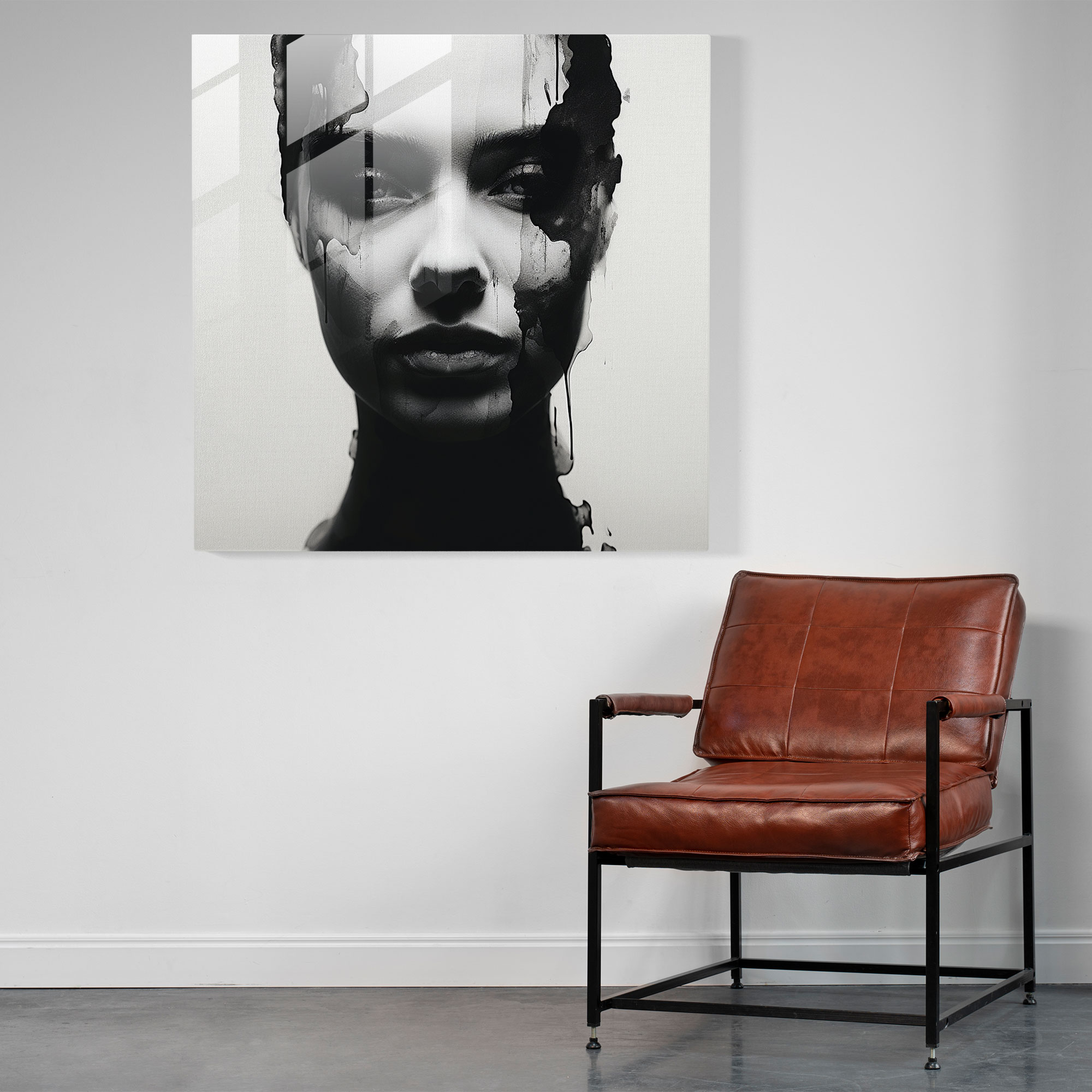 Minimalist Monochrome Glass Print - Portrait, Portrait, Simple, Modern Art