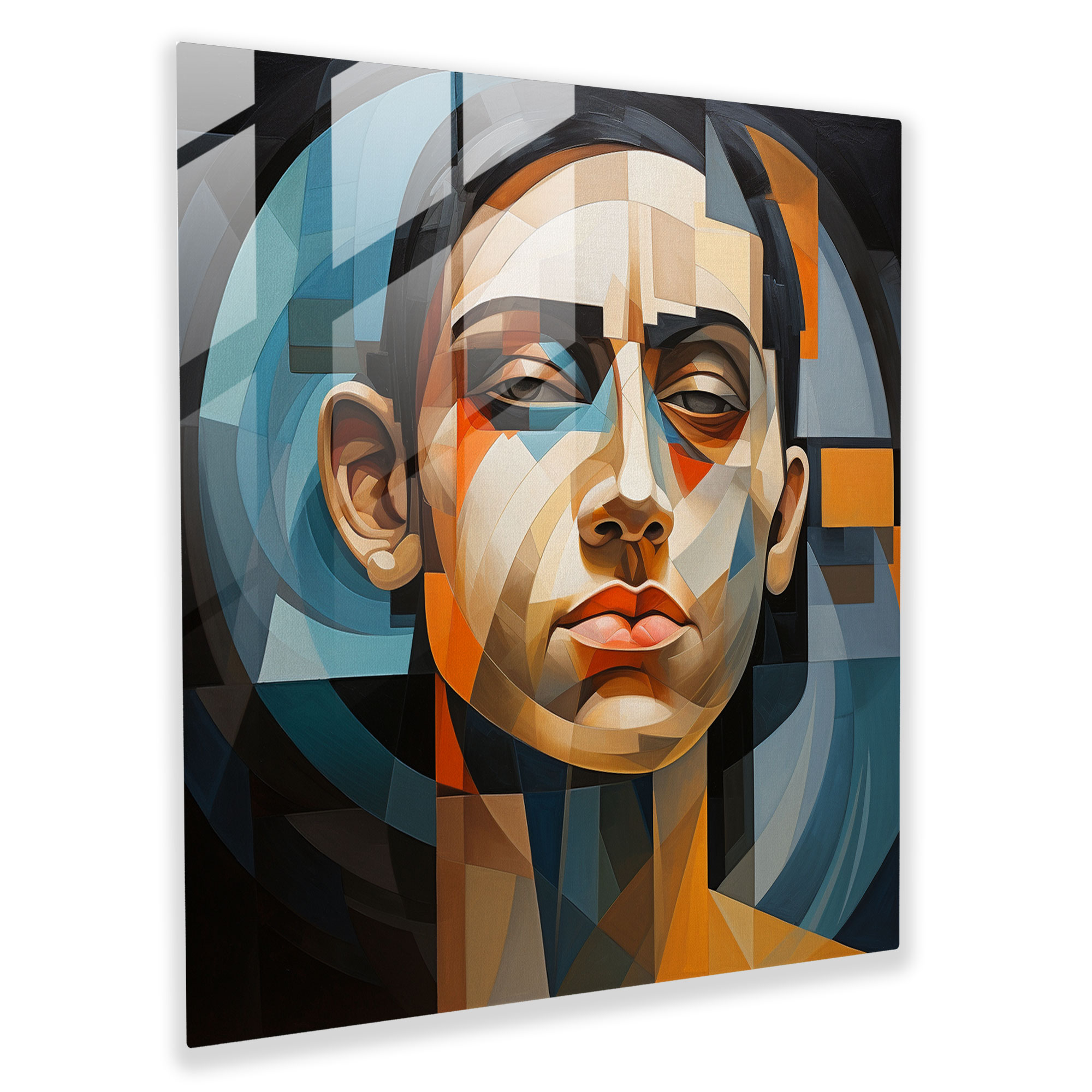 Abstract Cubist Glass Print - Portrait, Home Decoration, Dynamic Composition, Modern Art