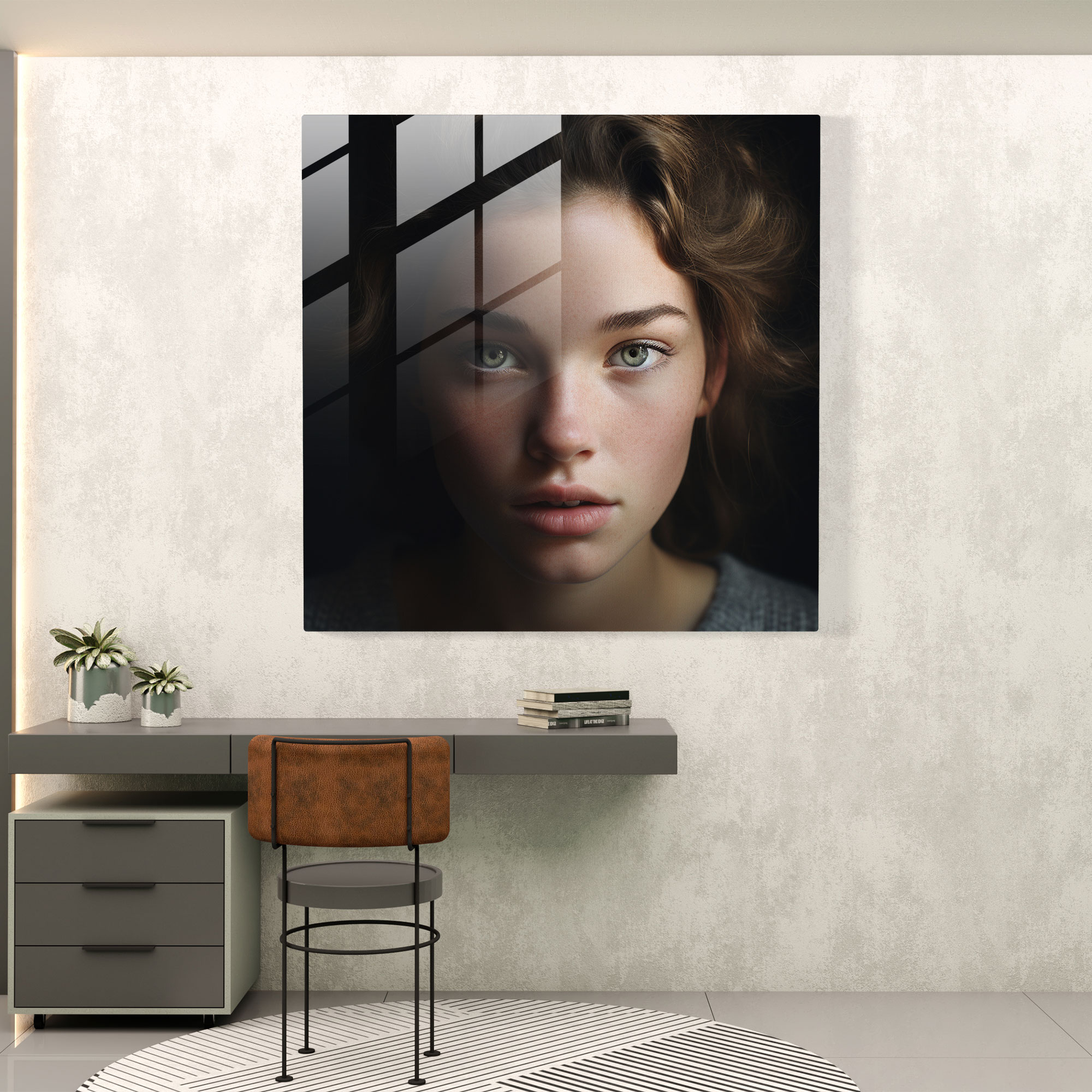 Striking Beauty Glass Print - Portrait, Glass Print, Contemporary Photographic Portrait, Wall Decoration