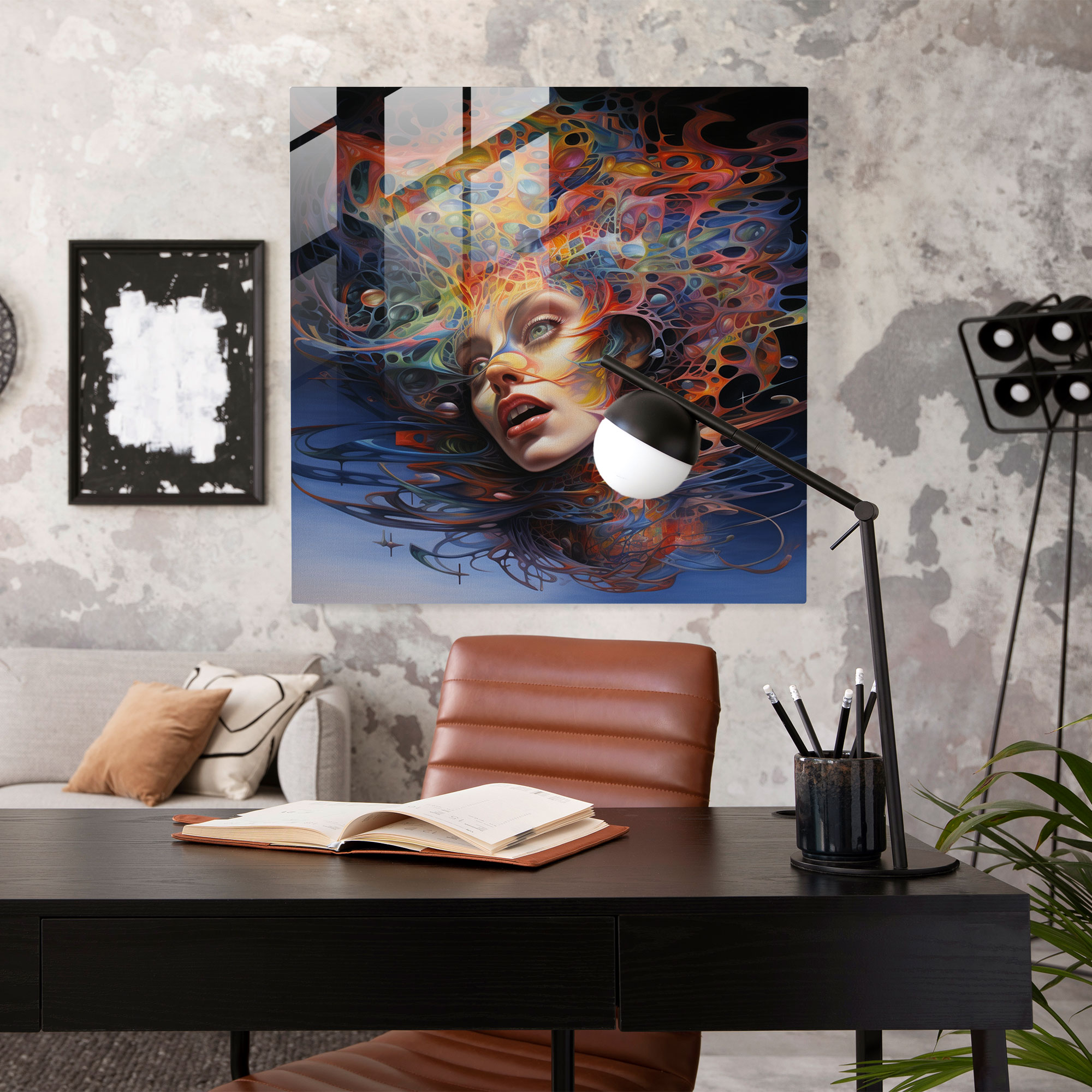 Cam Tablo - Surealist Portre - Duvar Dekorasyonu için Modern Sanat