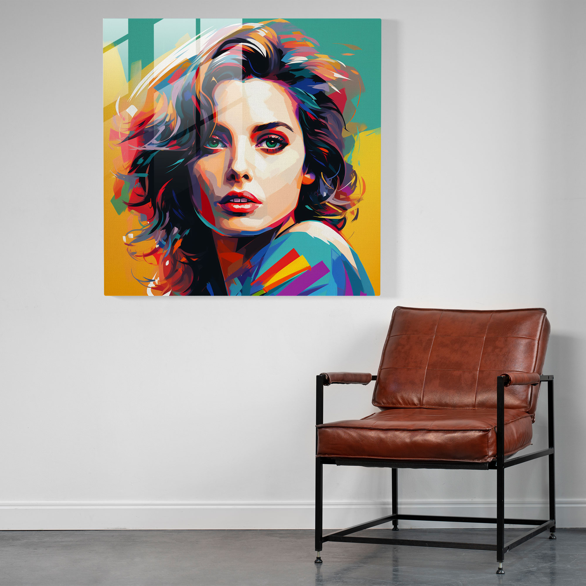 Cam Tablo - Pop Art Ünlü Portresi - Portre Canlı Renkler Grafik Unsurlar Ev Dekorasyonu