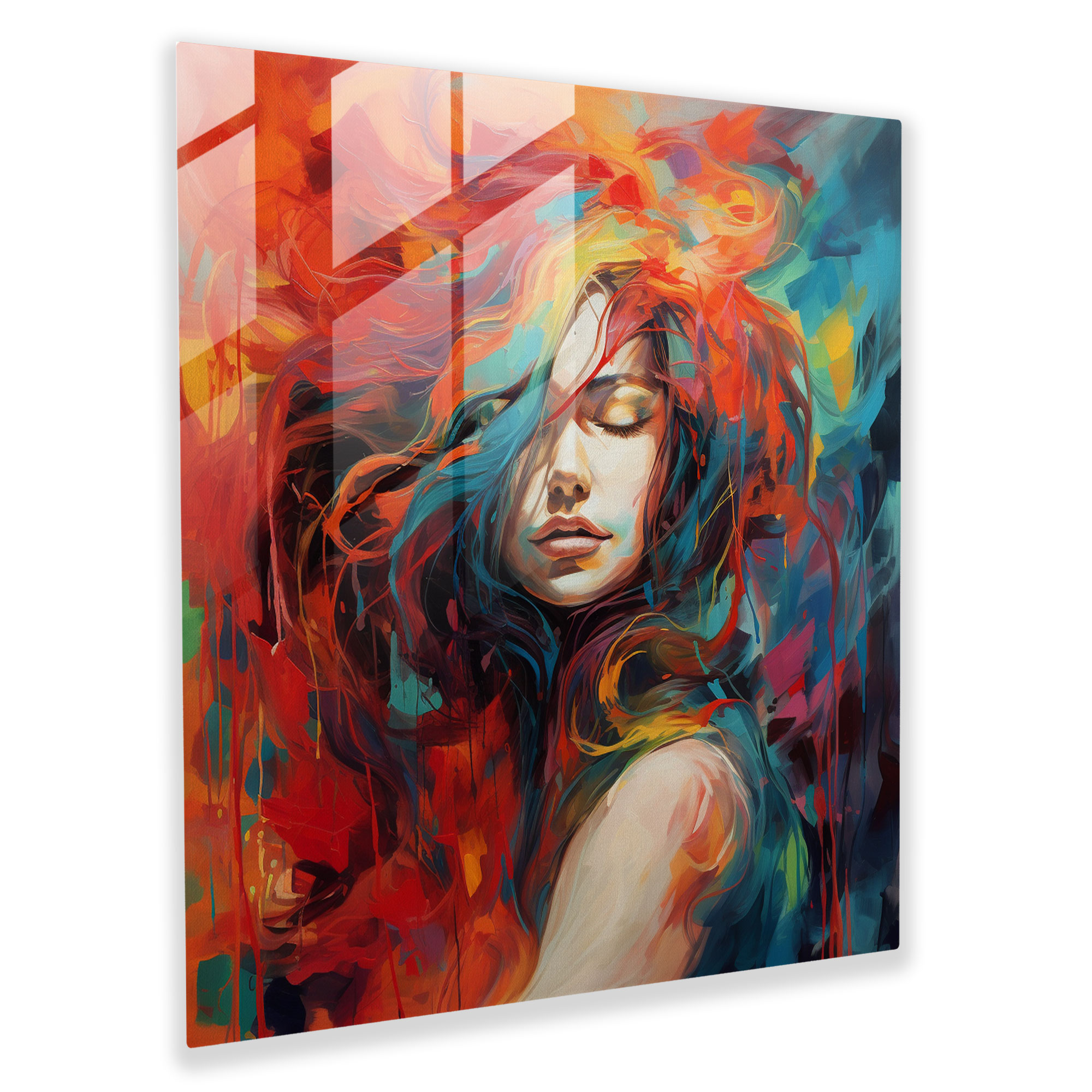 Vibrant Abstract Glass Print - Portrait Of A Woman - Portrait, Vibrant, Wall Decoration, Modern Art