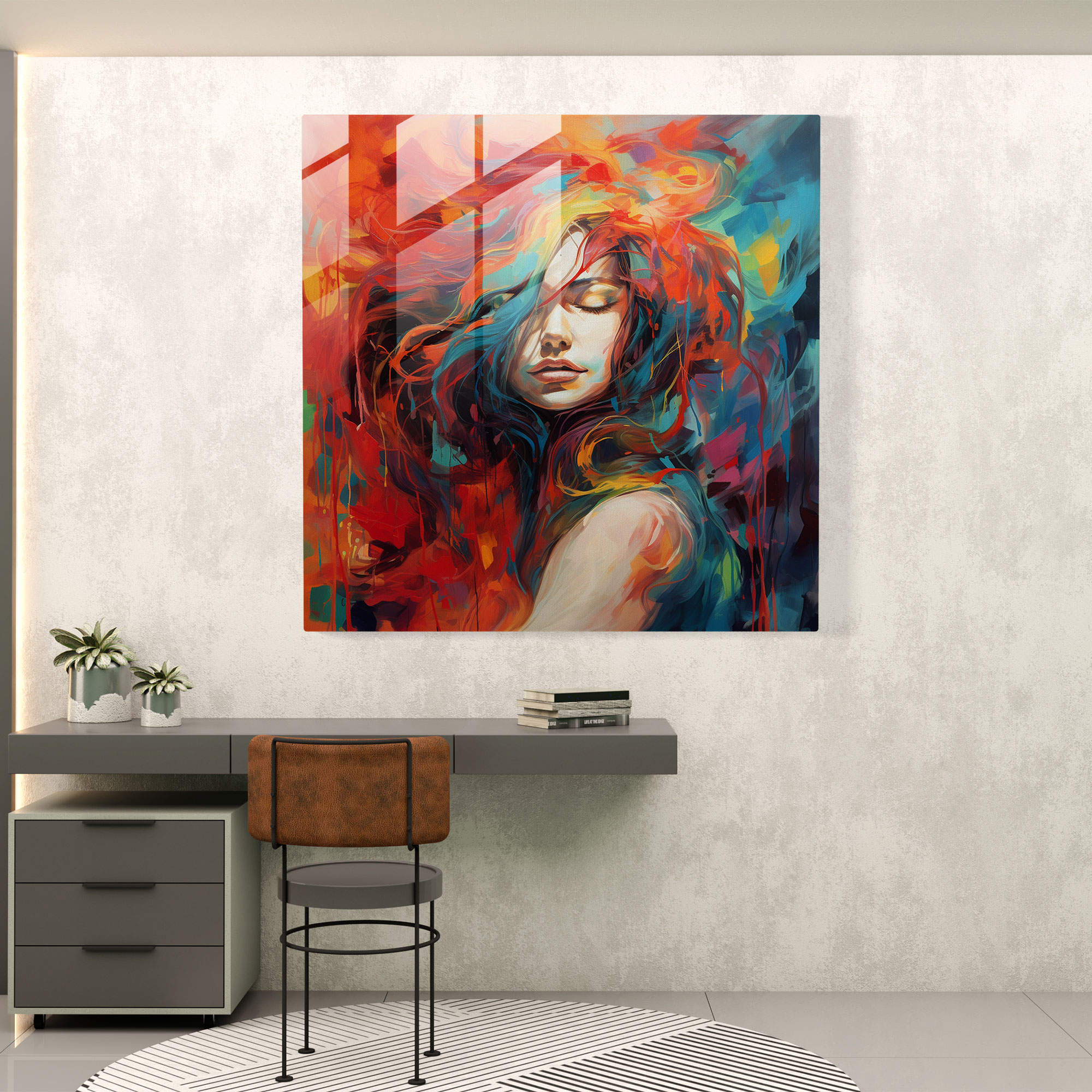 Vibrant Abstract Glass Print - Portrait Of A Woman - Portrait, Vibrant, Wall Decoration, Modern Art