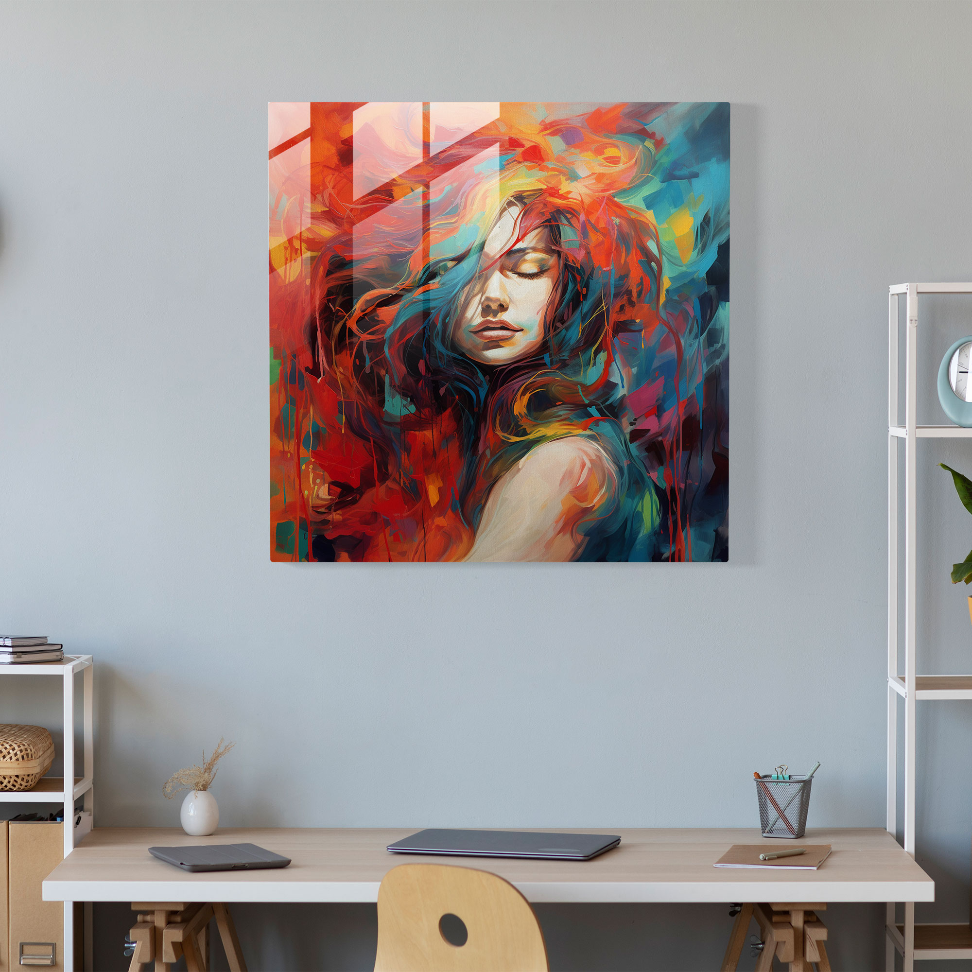 Vibrant Abstract Glass Print - Portrait Of A Woman - Portrait, Vibrant, Wall Decoration, Modern Art