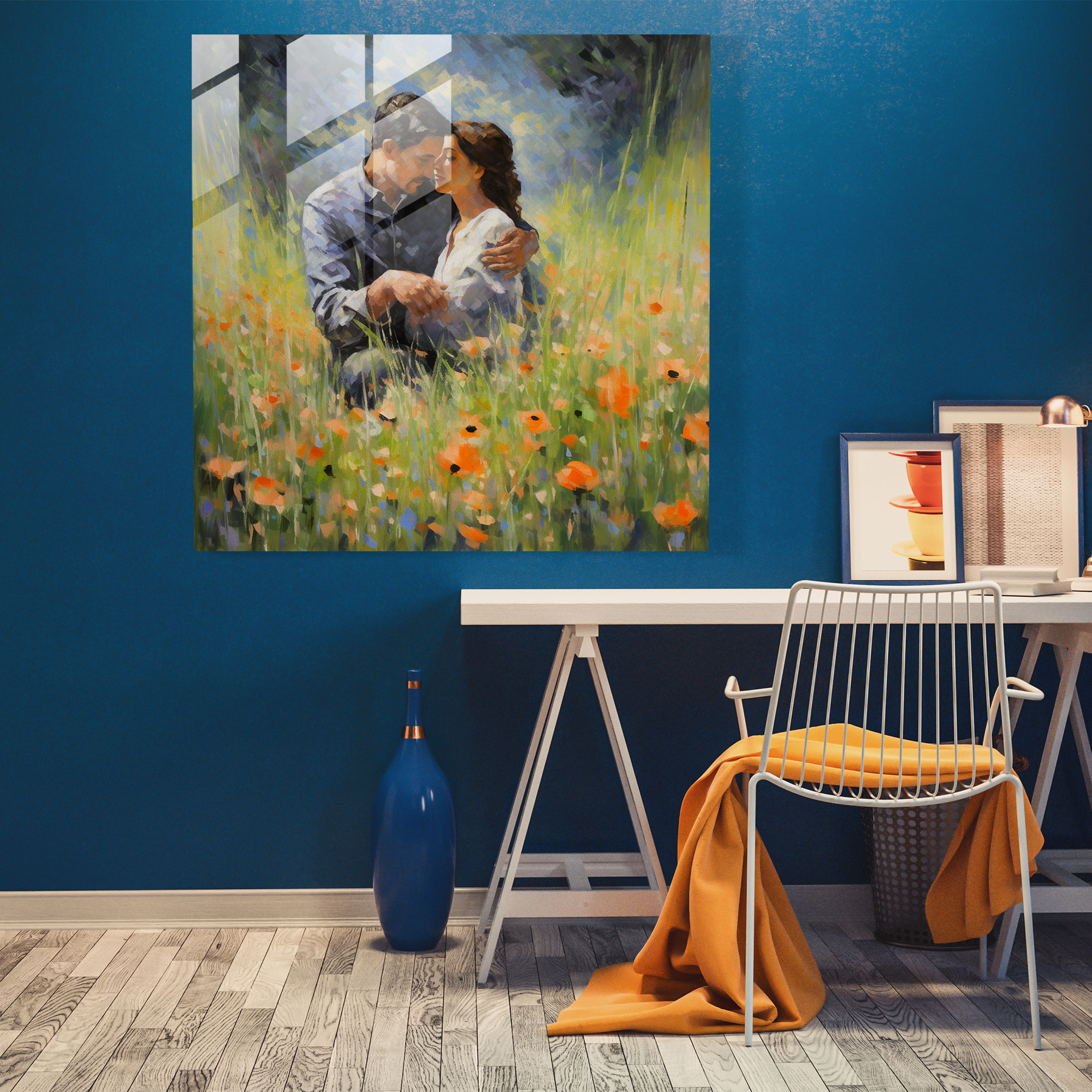 Impressionist Glass Print - Portrait Of A Couple In A Meadow - Portrait, Home Decoration, Portrait, Nature