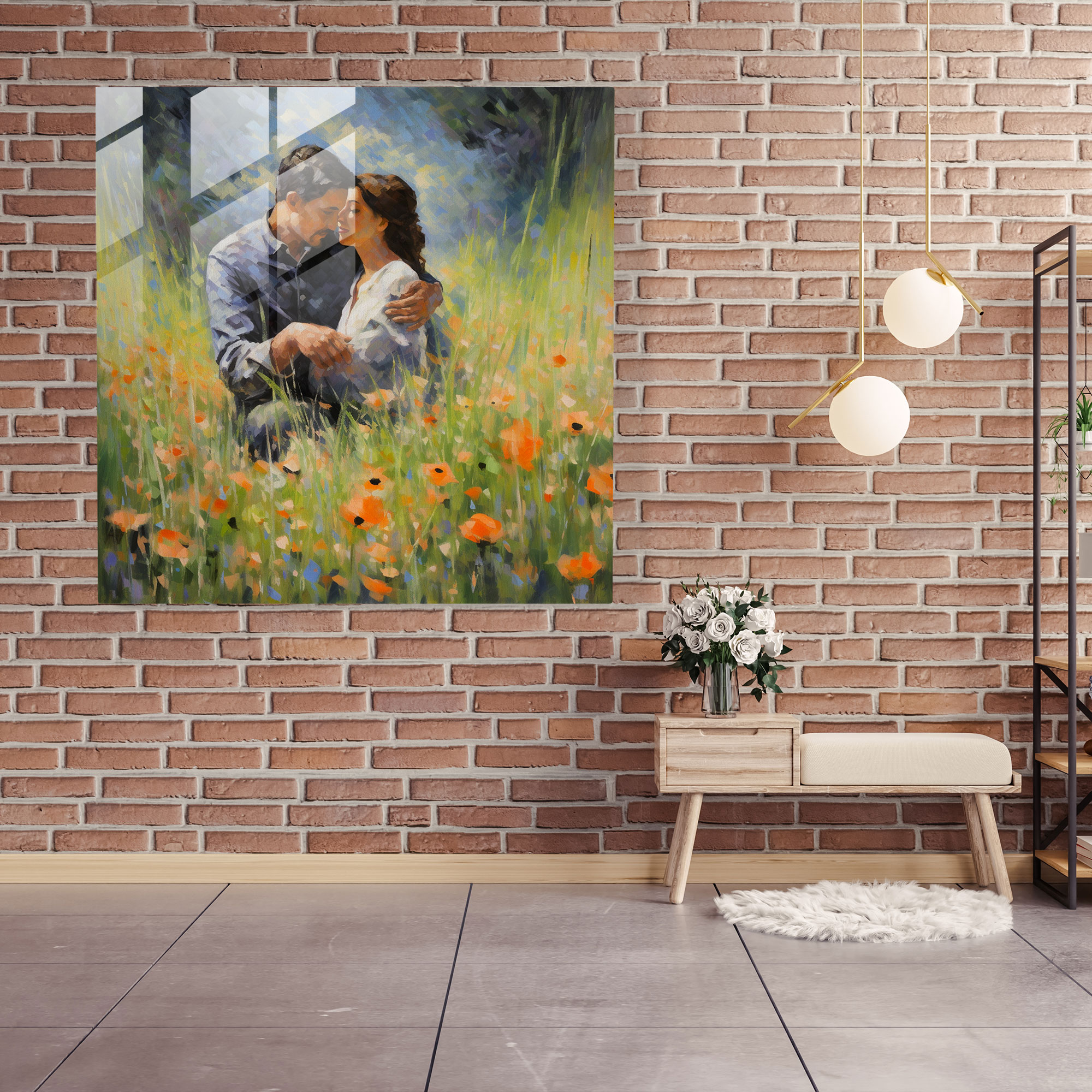 Impressionist Glass Print - Portrait Of A Couple In A Meadow - Portrait, Home Decoration, Portrait, Nature