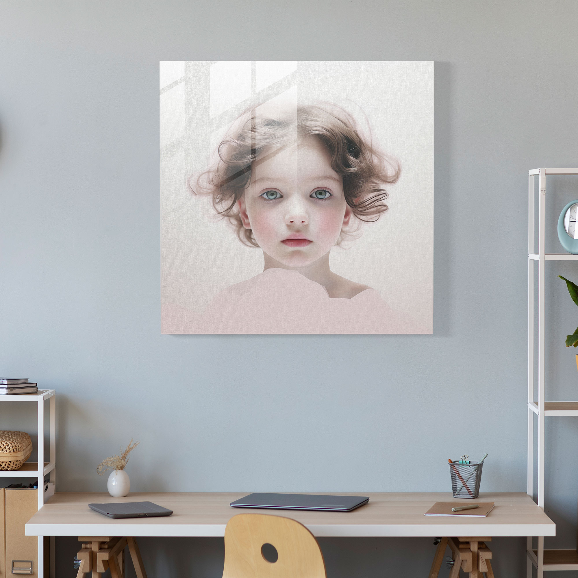 Contemporary Glass Print - Minimalist Portrait Of A Child - Portrait, Modern Art, Innocence, Minimalist