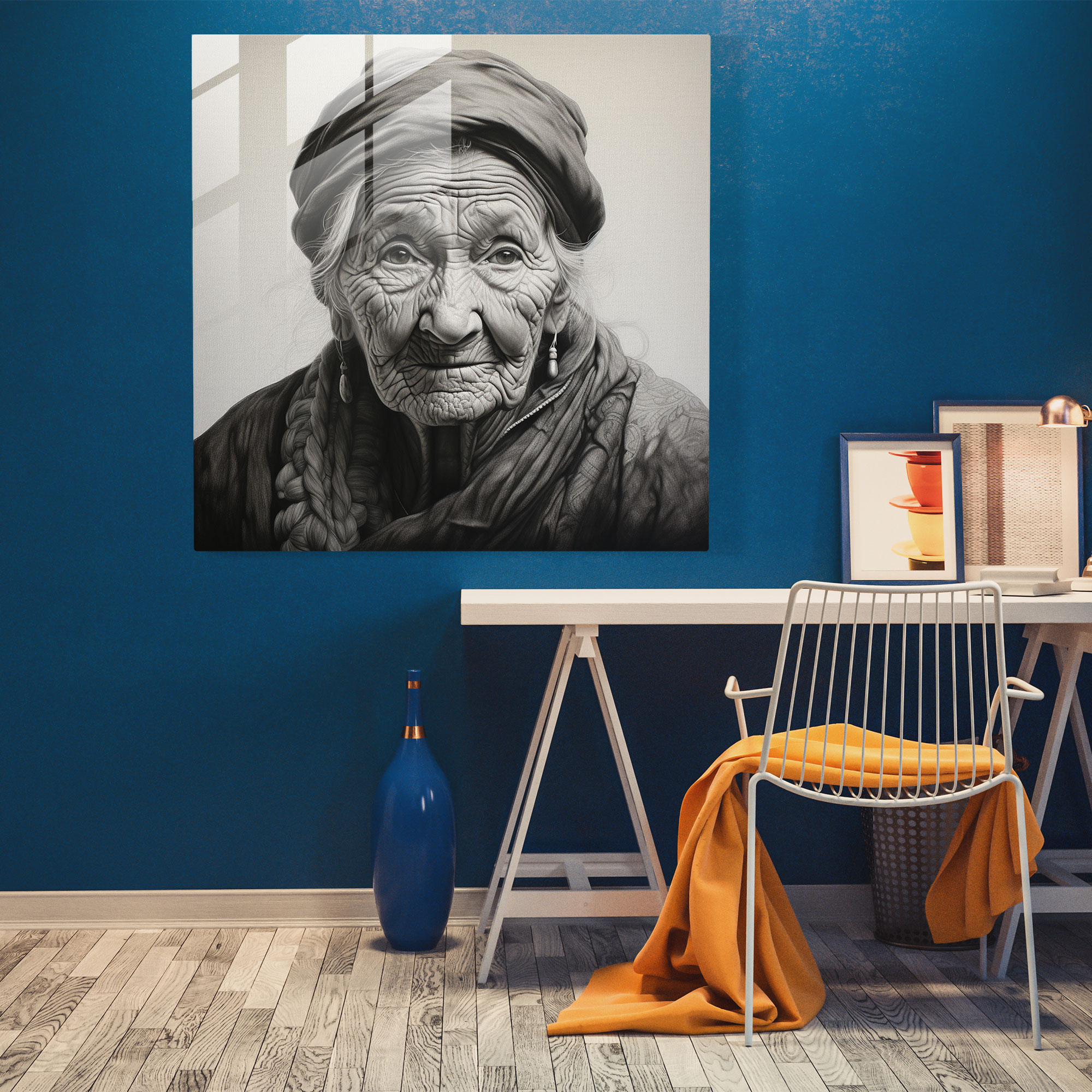 Realistic Glass Print - Detailed Portrait Of An Elderly Woman - Portrait, Wisdom, Glass Print, Detailed