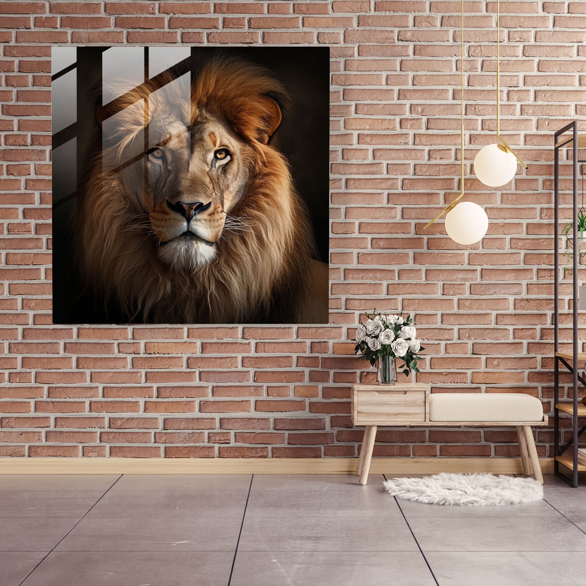 Photorealistic Glass Print - Detailed Portrait Of A Majestic Lion - Portrait, Portrait, Photorealistic Photography, Majestic Lion