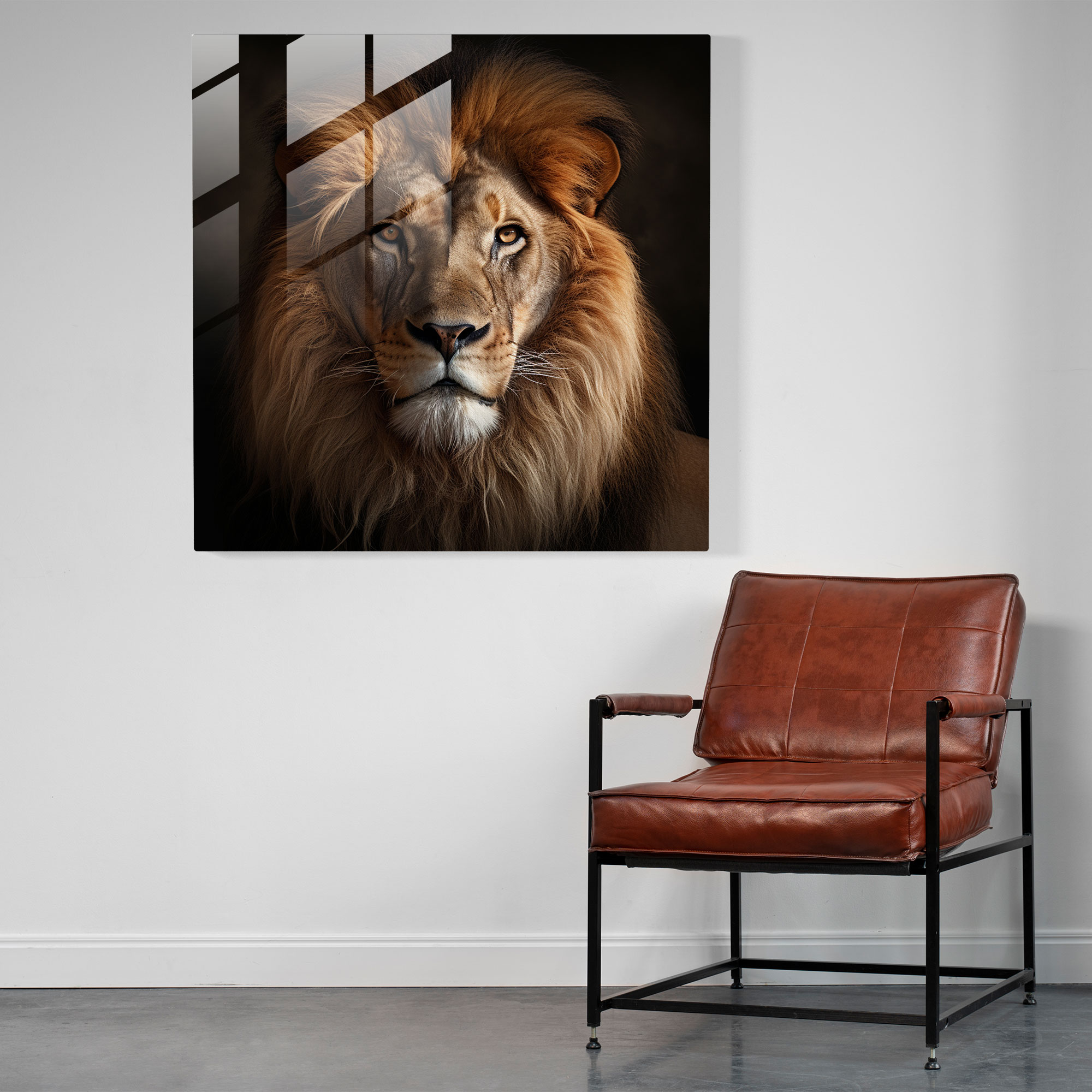 Photorealistic Glass Print - Detailed Portrait Of A Majestic Lion - Portrait, Portrait, Photorealistic Photography, Majestic Lion