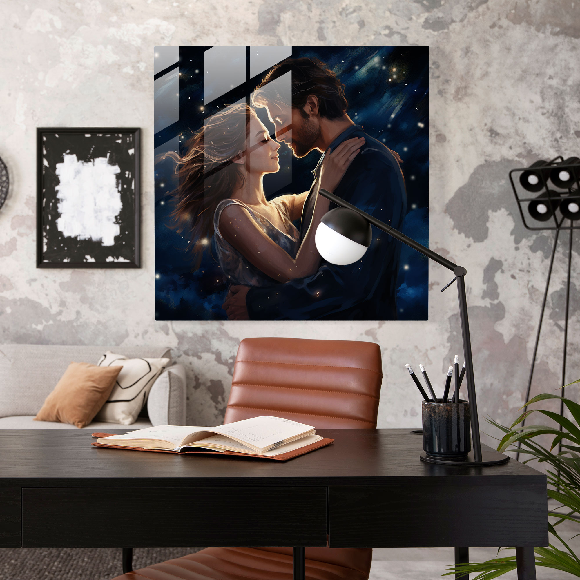 Romantic Glass Print - Dreamy Portrait Of A Couple In A Starry Night - Portrait, Starry Night, Togetherness, Glass Print