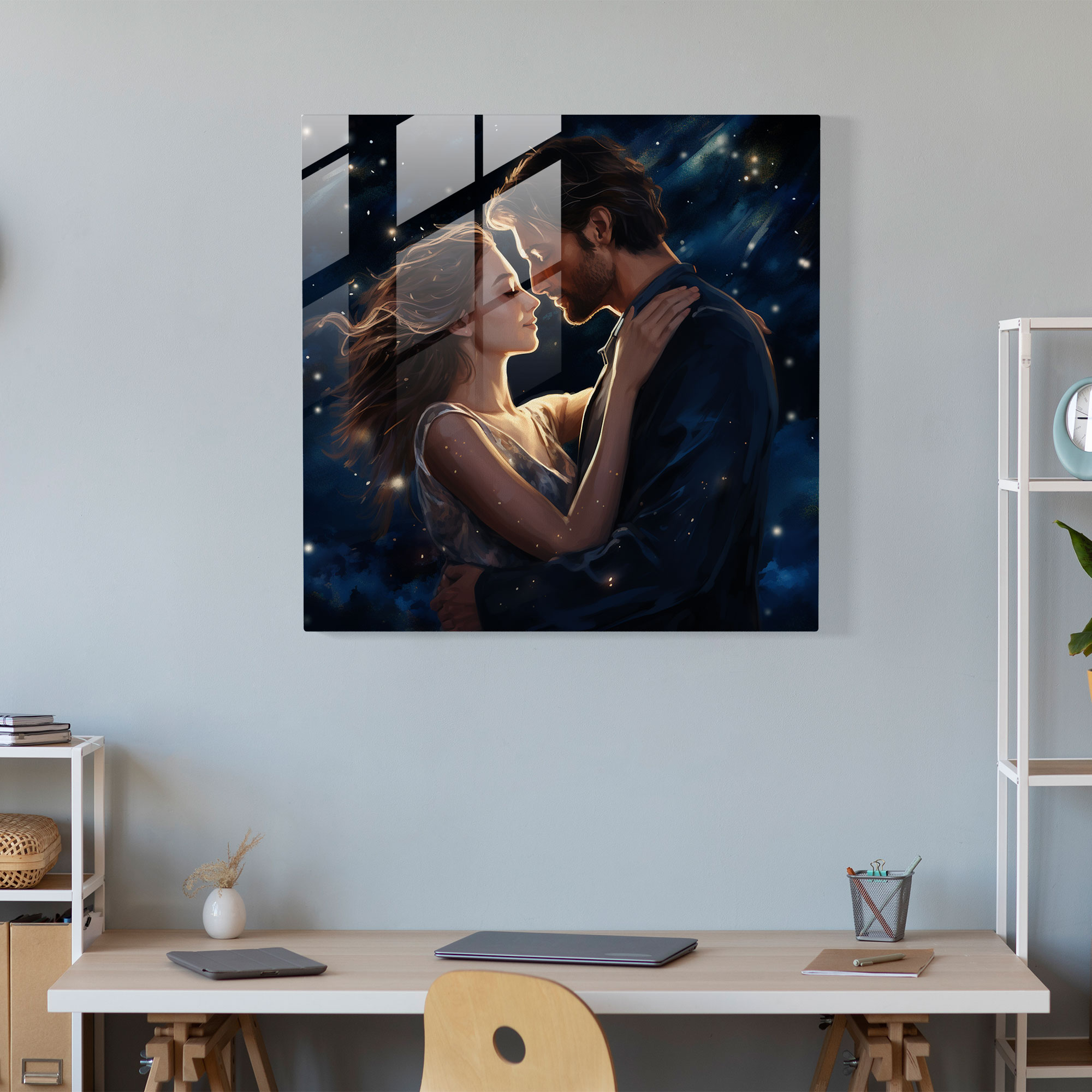 Romantic Glass Print - Dreamy Portrait Of A Couple In A Starry Night - Portrait, Starry Night, Togetherness, Glass Print