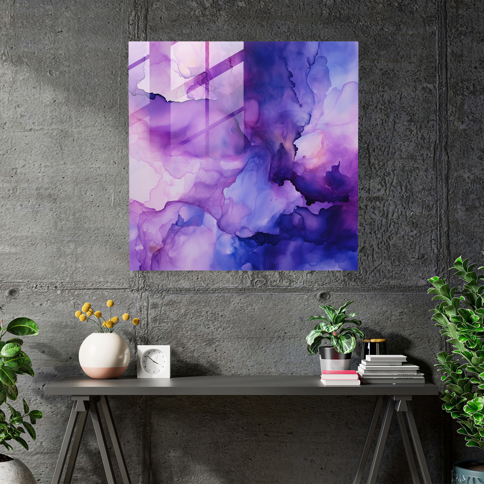 Purple Harmony Glass Print - Abstract Watercolor Glass Wall Art - Purple, Purple Theme, Abstract Art, Glass Print