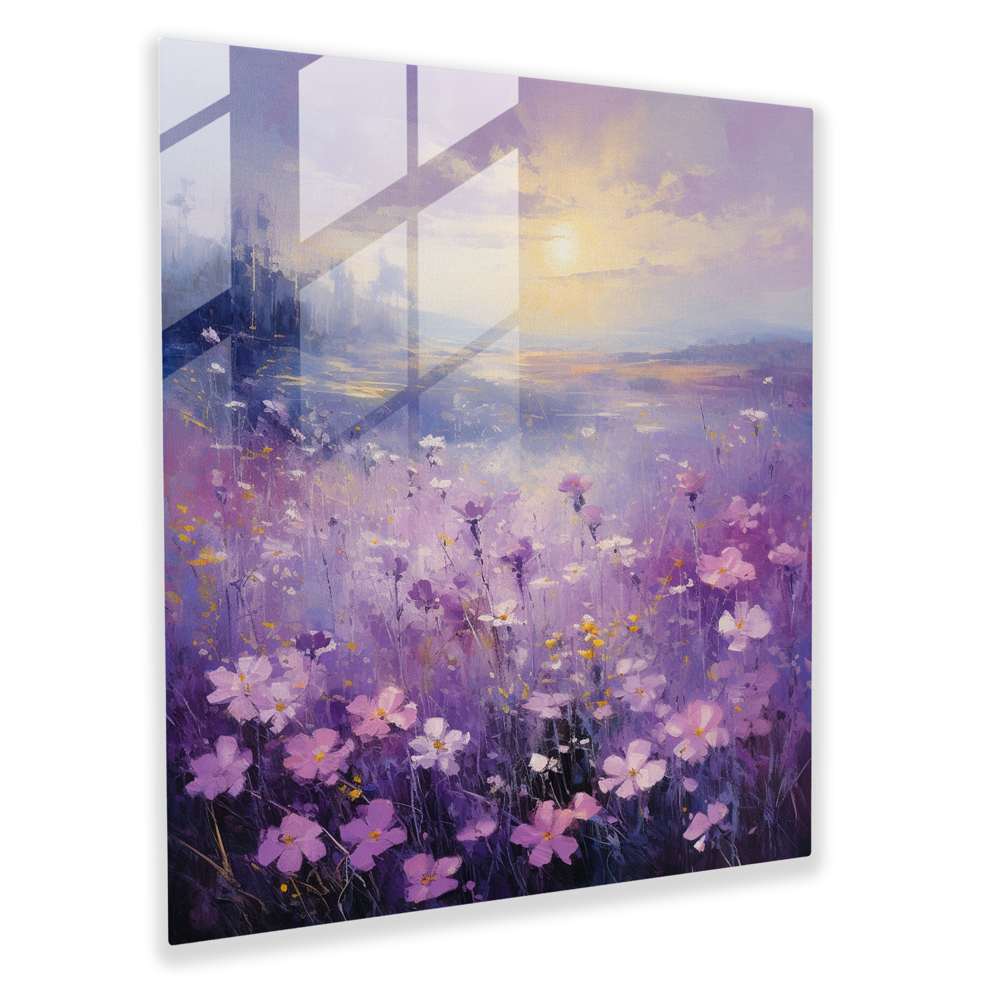 Dreamy Purple Fields Glass Print - Impressionist Glass Wall Art - Purple, Purple Flowers, Modern Art, Glass Art