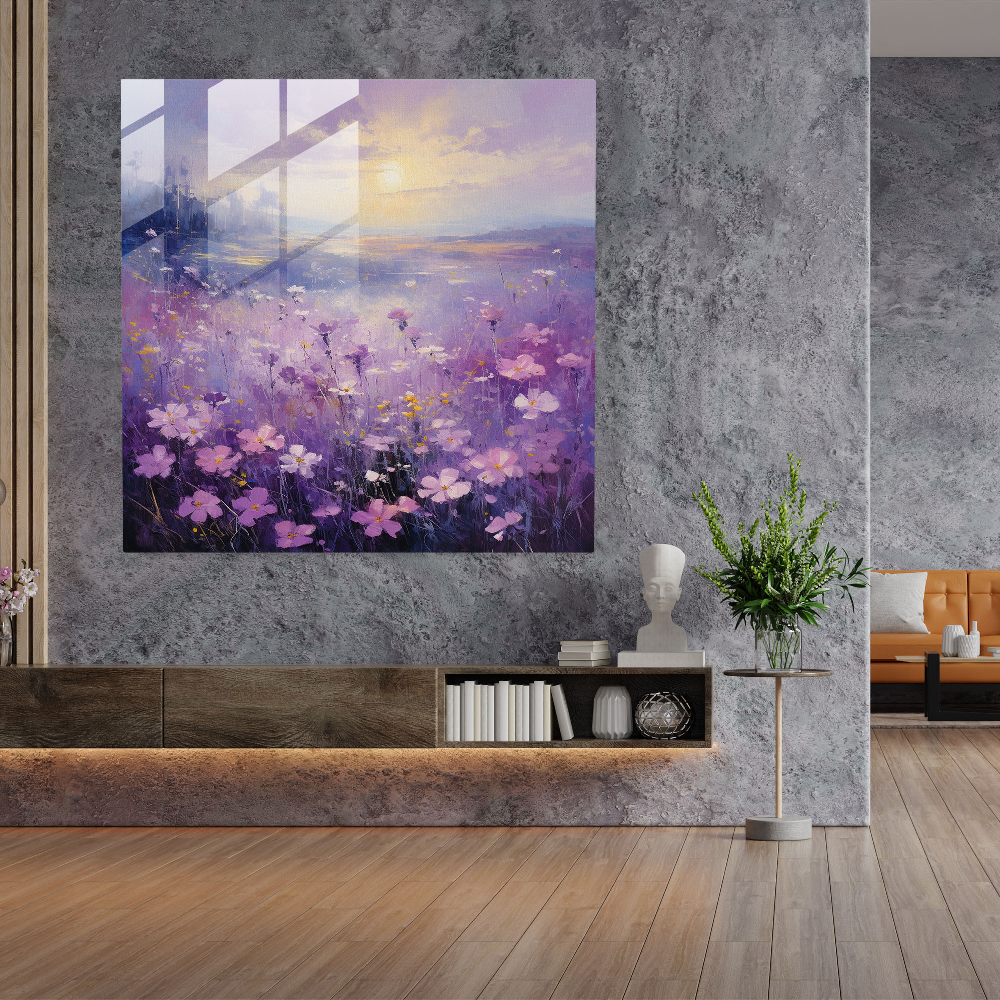 Dreamy Purple Fields Glass Print - Impressionist Glass Wall Art - Purple, Purple Flowers, Modern Art, Glass Art