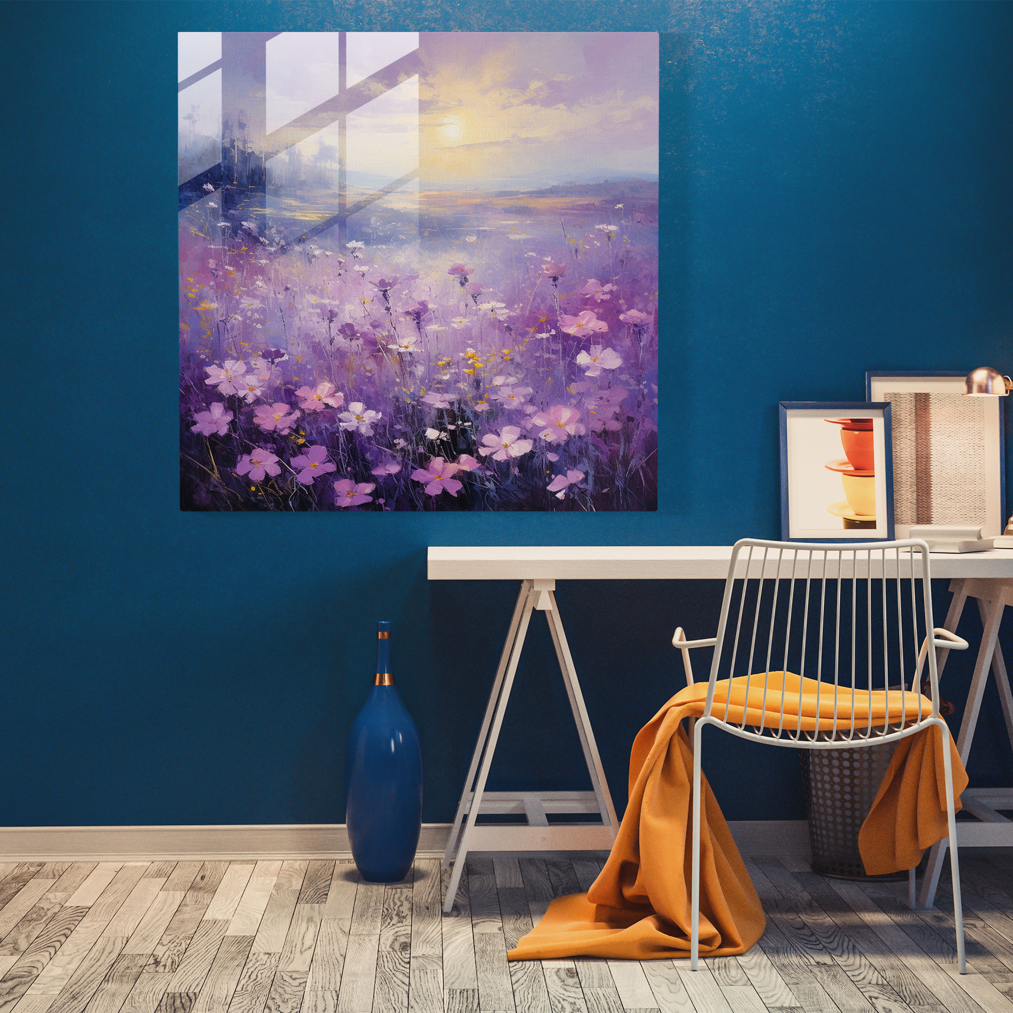 Dreamy Purple Fields Glass Print - Impressionist Glass Wall Art - Purple, Purple Flowers, Modern Art, Glass Art