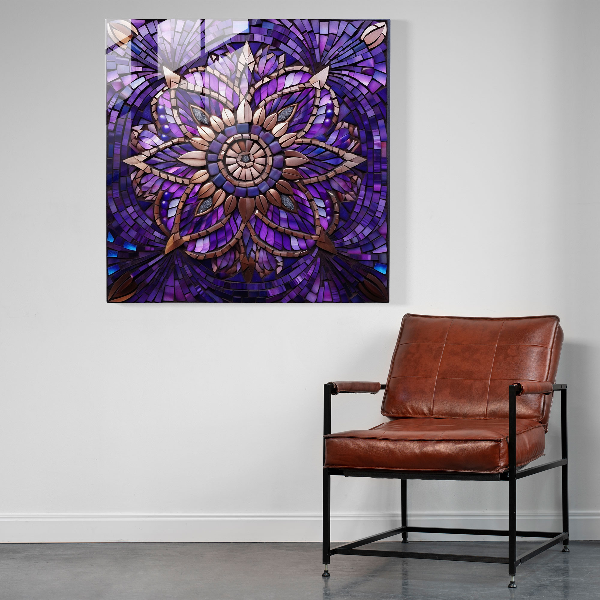 Modern Mosaic Glass Print - Purple Geometric Glass Wall Art - Purple, Wall Decoration, Glass Art, Home Decoration