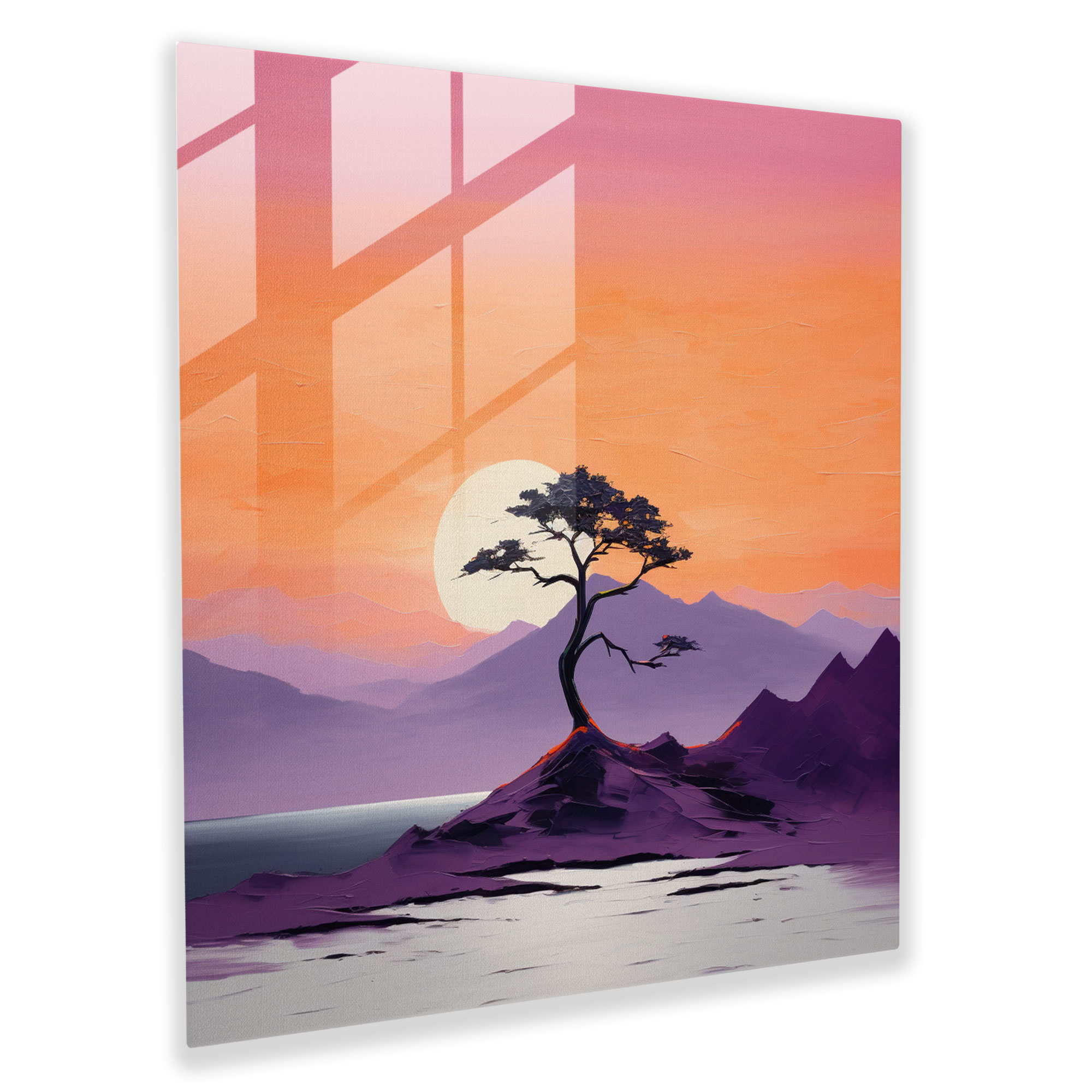 Serene Purple Tree Glass Print - Minimalist Landscape Glass Wall Art - Purple, Glass Wall Art, Purple Theme, Landscape Painting