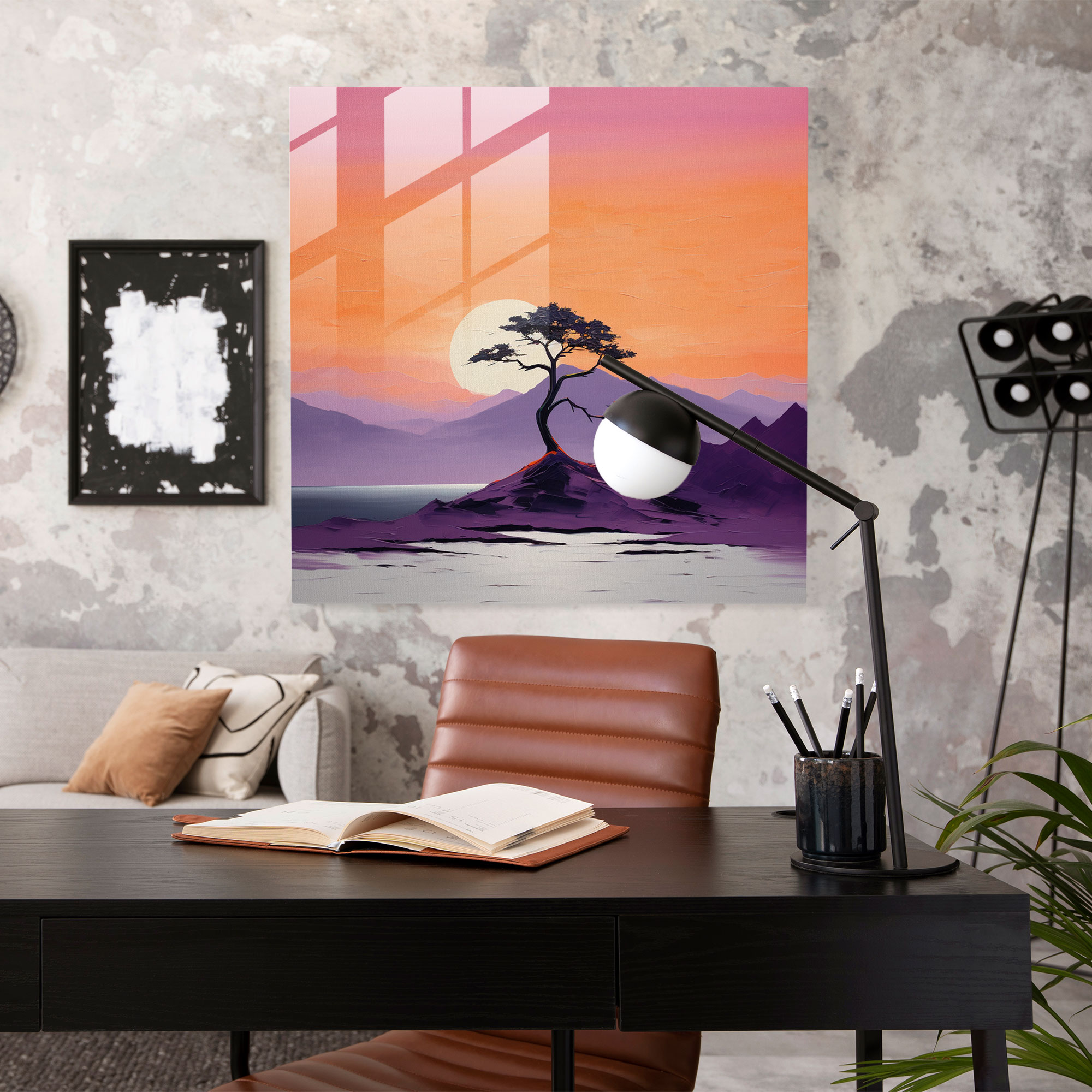 Serene Purple Tree Glass Print - Minimalist Landscape Glass Wall Art - Purple, Glass Wall Art, Purple Theme, Landscape Painting