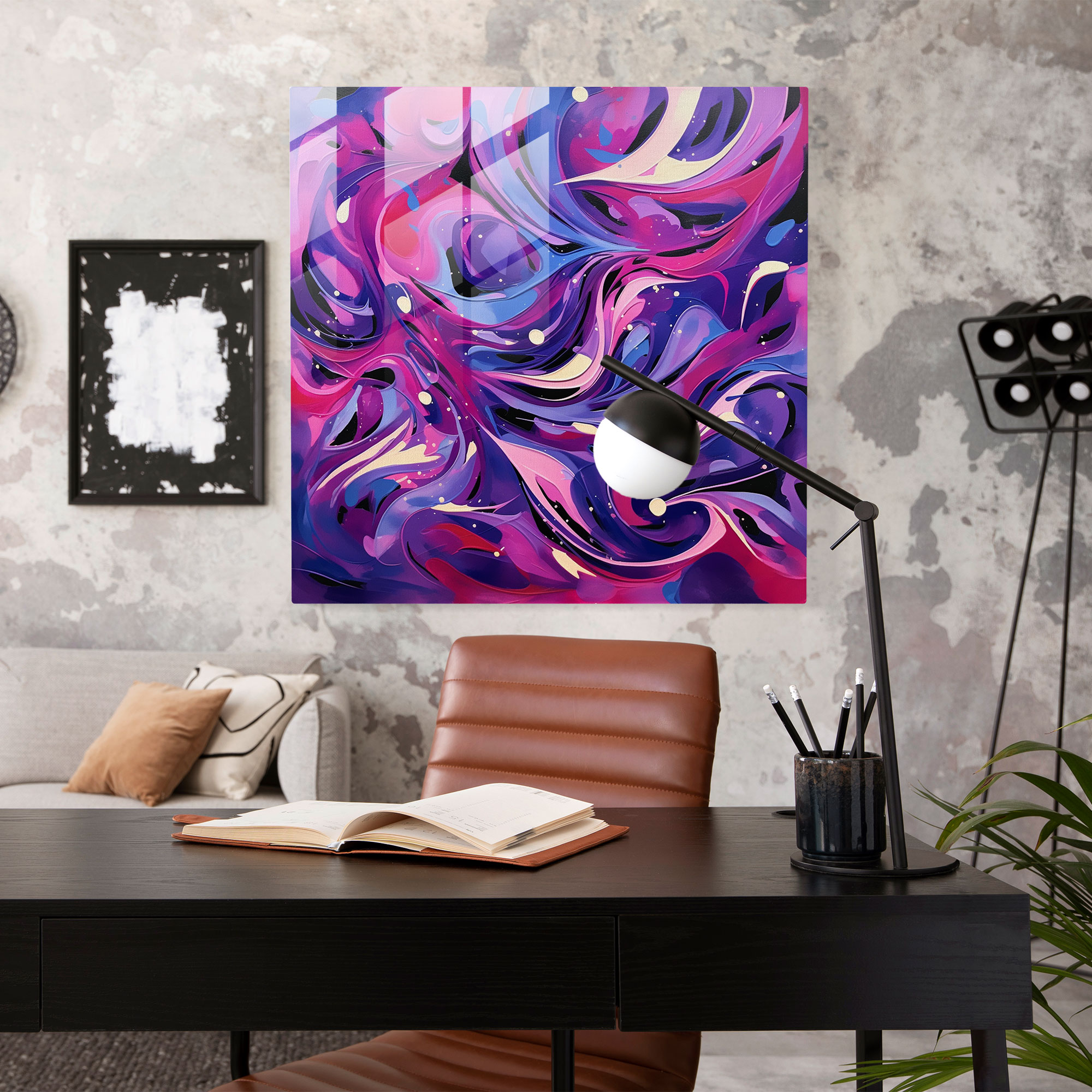 Purple Swirls Glass Print - Purple, Home Decoration, Glass Wall Art, Modern Art