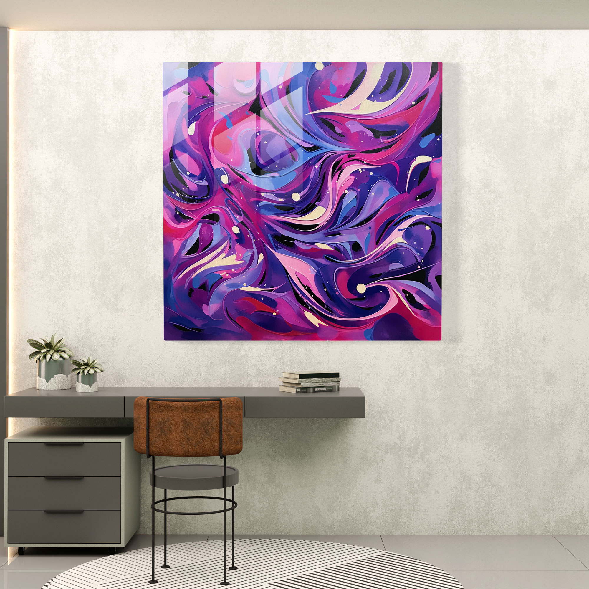 Purple Swirls Glass Print - Purple, Home Decoration, Glass Wall Art, Modern Art