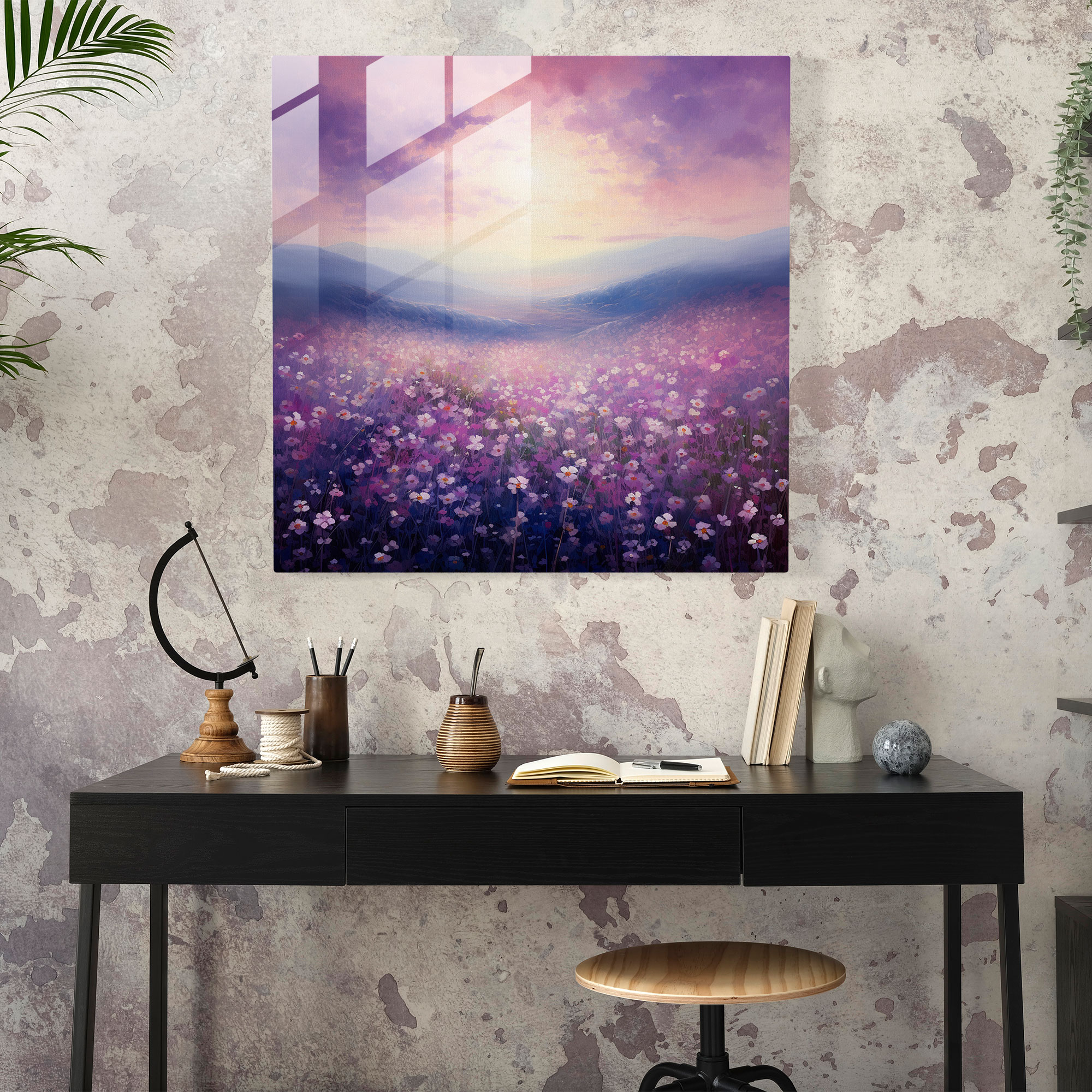 Purple Blossoms Glass Print - Purple, Glass Print, Purple, Glass Wall Art