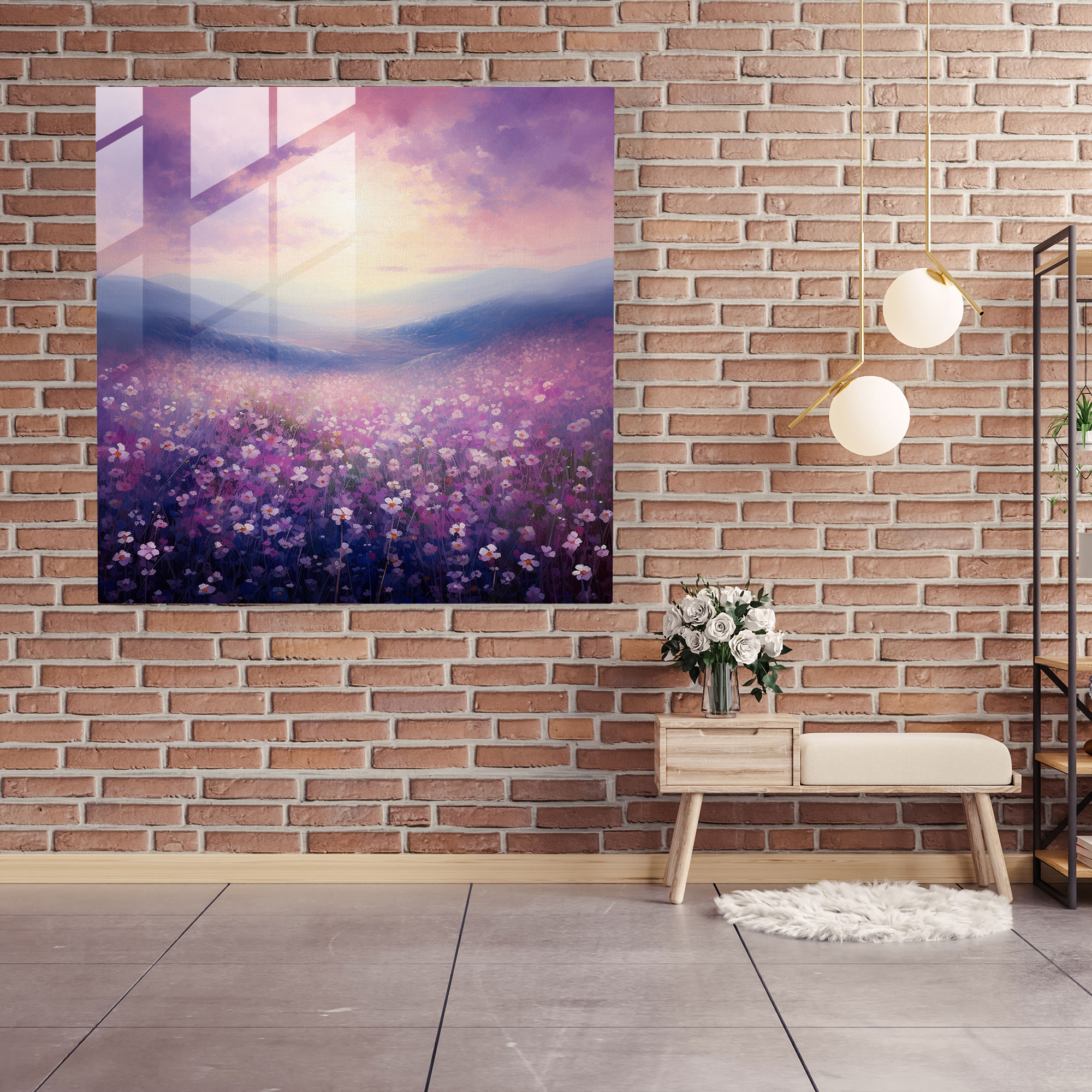 Purple Blossoms Glass Print - Purple, Glass Print, Purple, Glass Wall Art