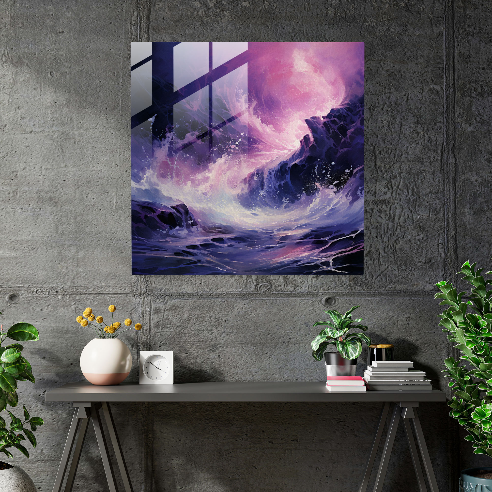 Purple Waves Glass Print - Purple, Purple, Home Decoration, Glass Art