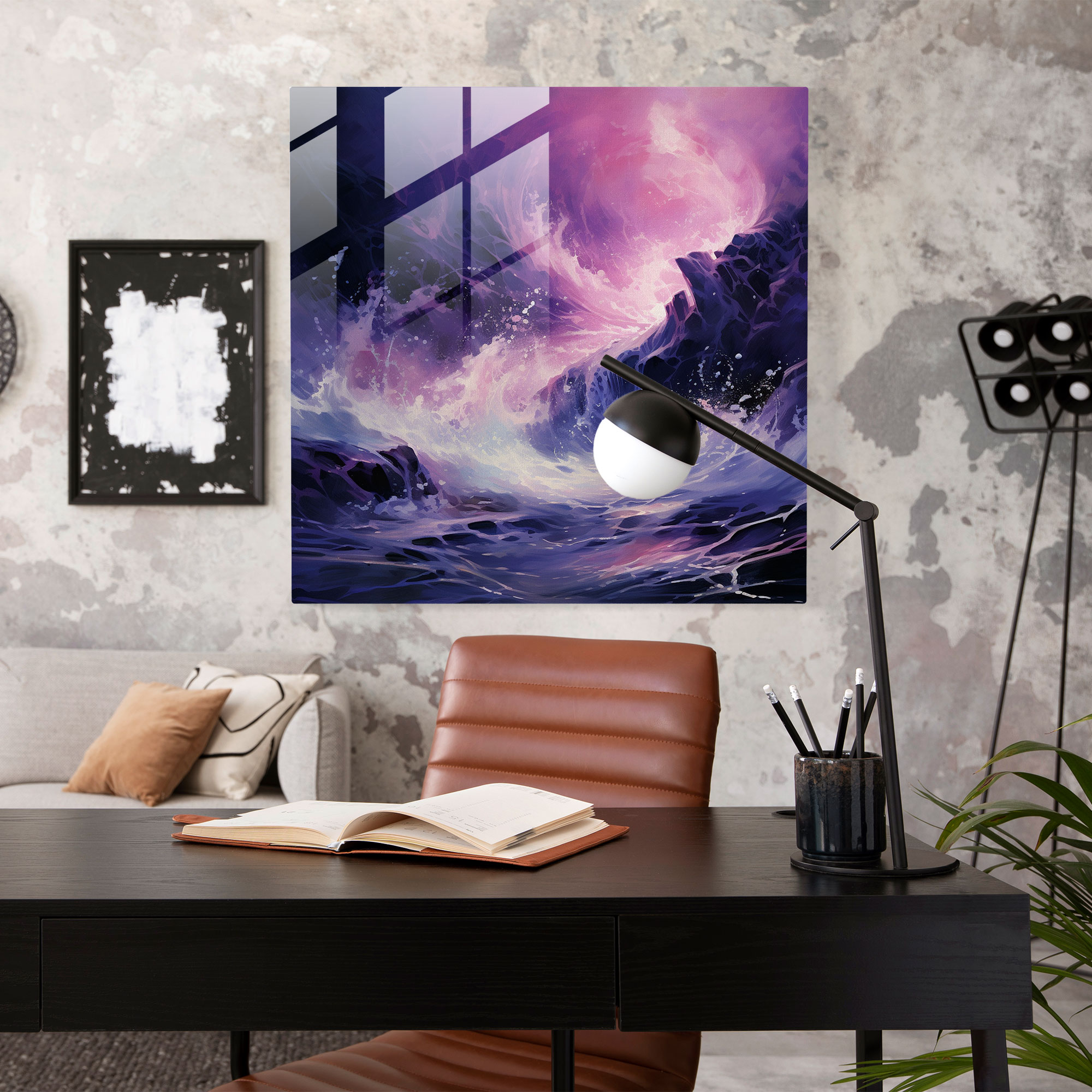 Purple Waves Glass Print - Purple, Purple, Home Decoration, Glass Art