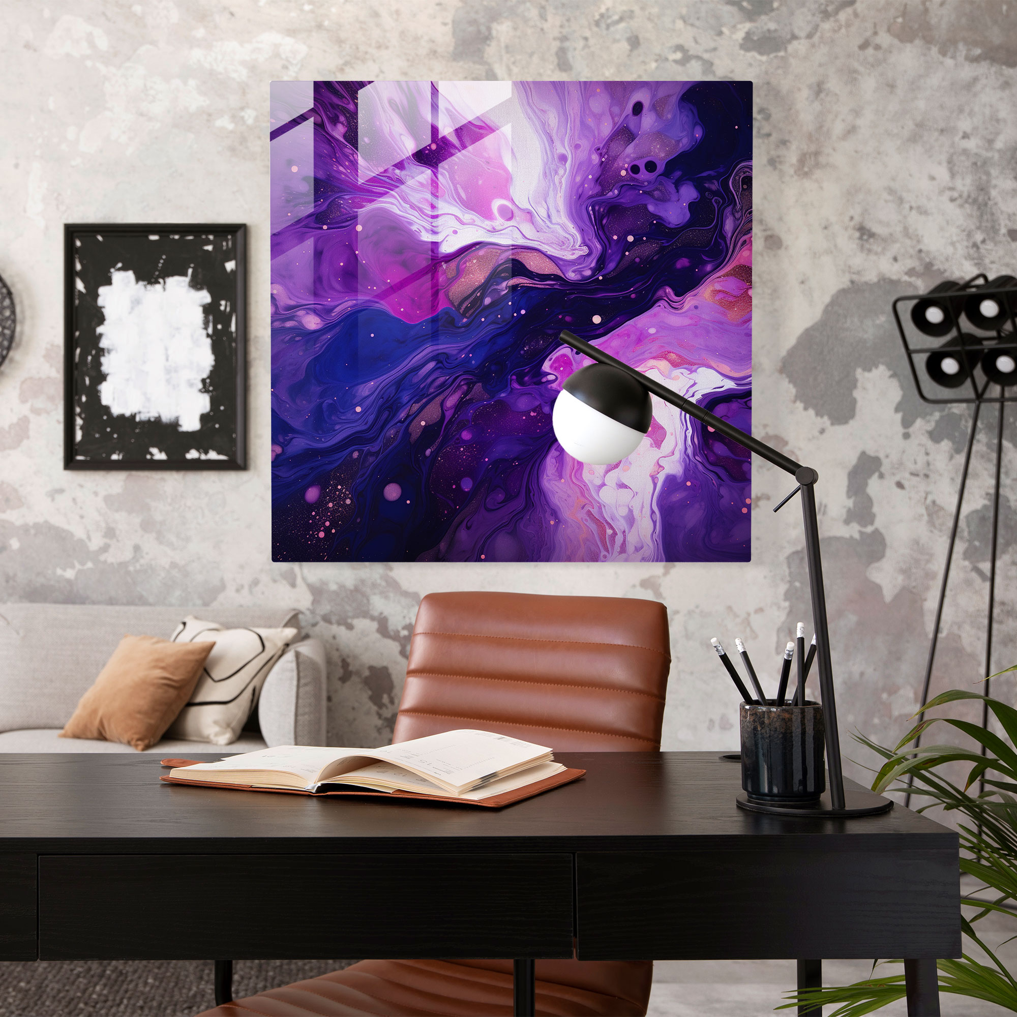 Mor Kozmik Nebula Cam Tablo - Mor Duvar Dekorasyonu Kozmik Nebula Cam Duvar Sanatı