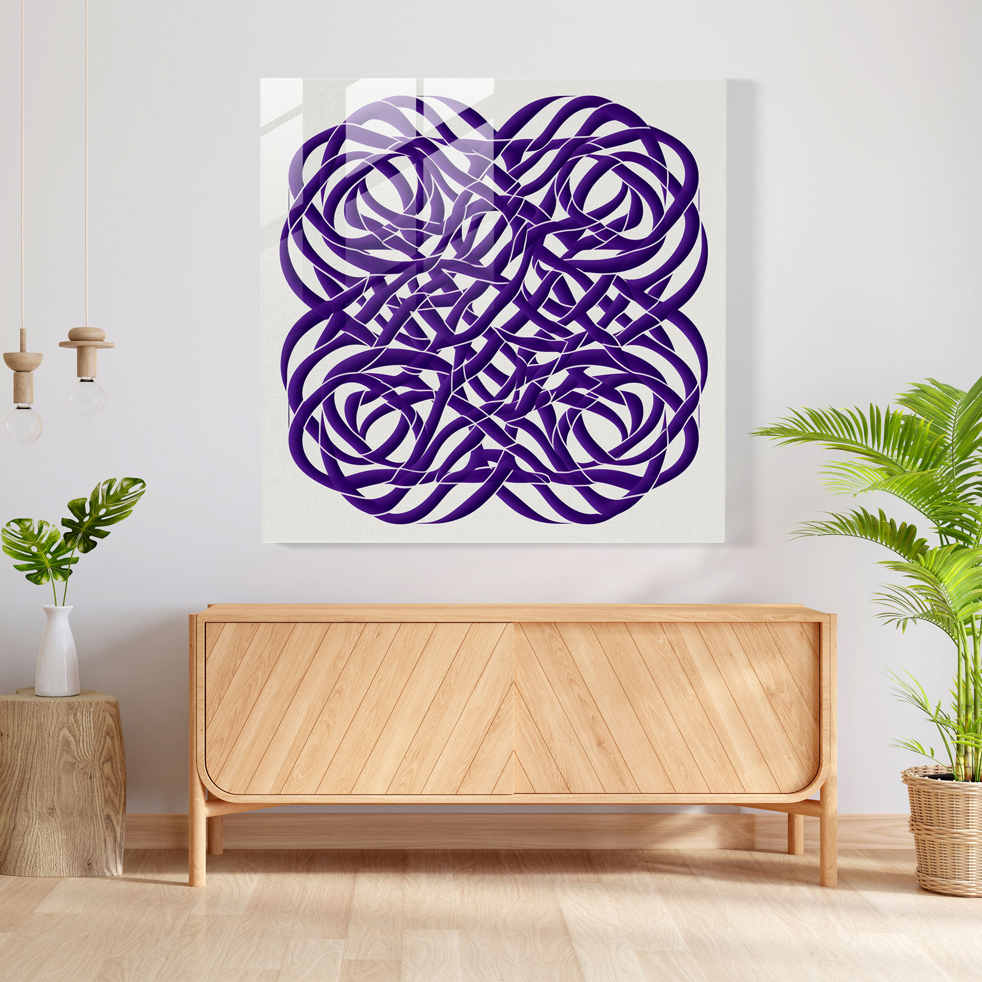 Purple Geometric Pattern Glass Print - Purple, Glass Art, Wall Decoration, Glass Print