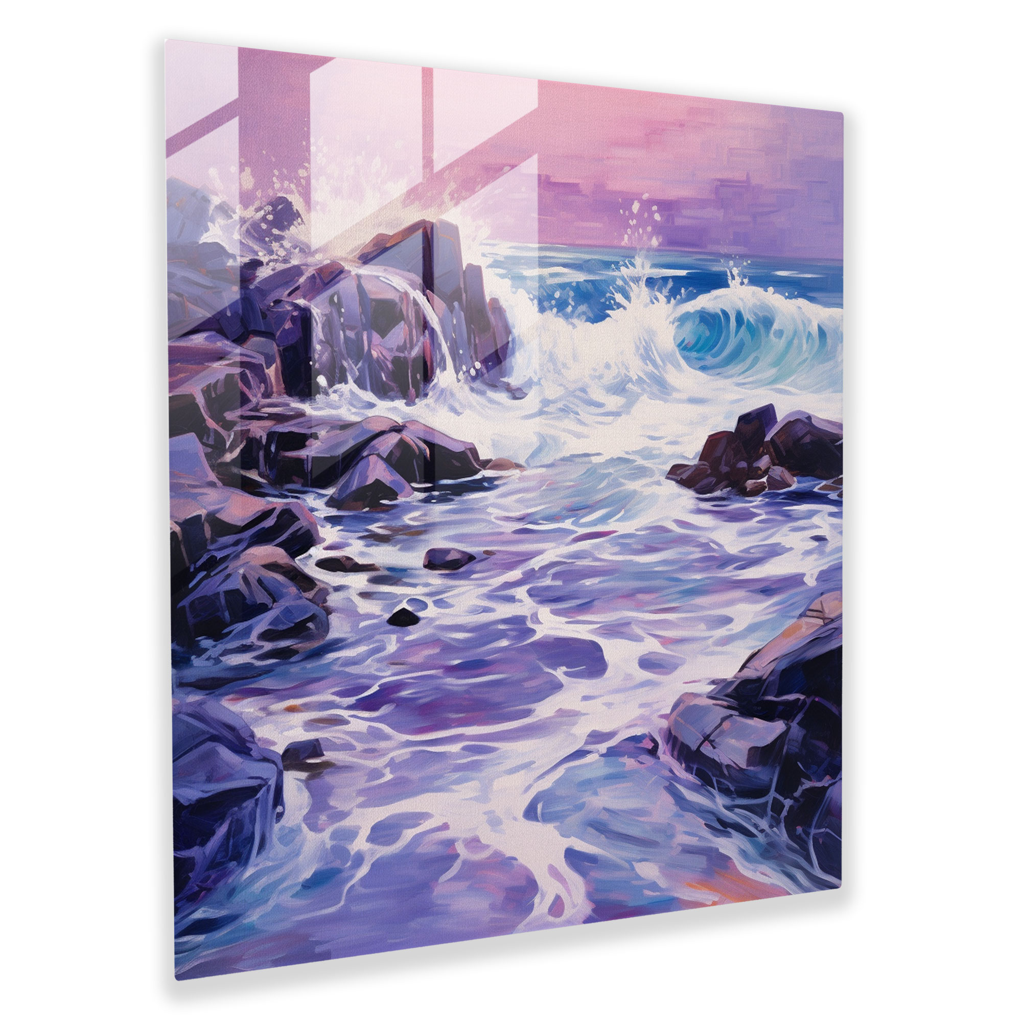 Purple Wave Splash Glass Print - Purple, Glass Print, Wall Decoration, Modern Art