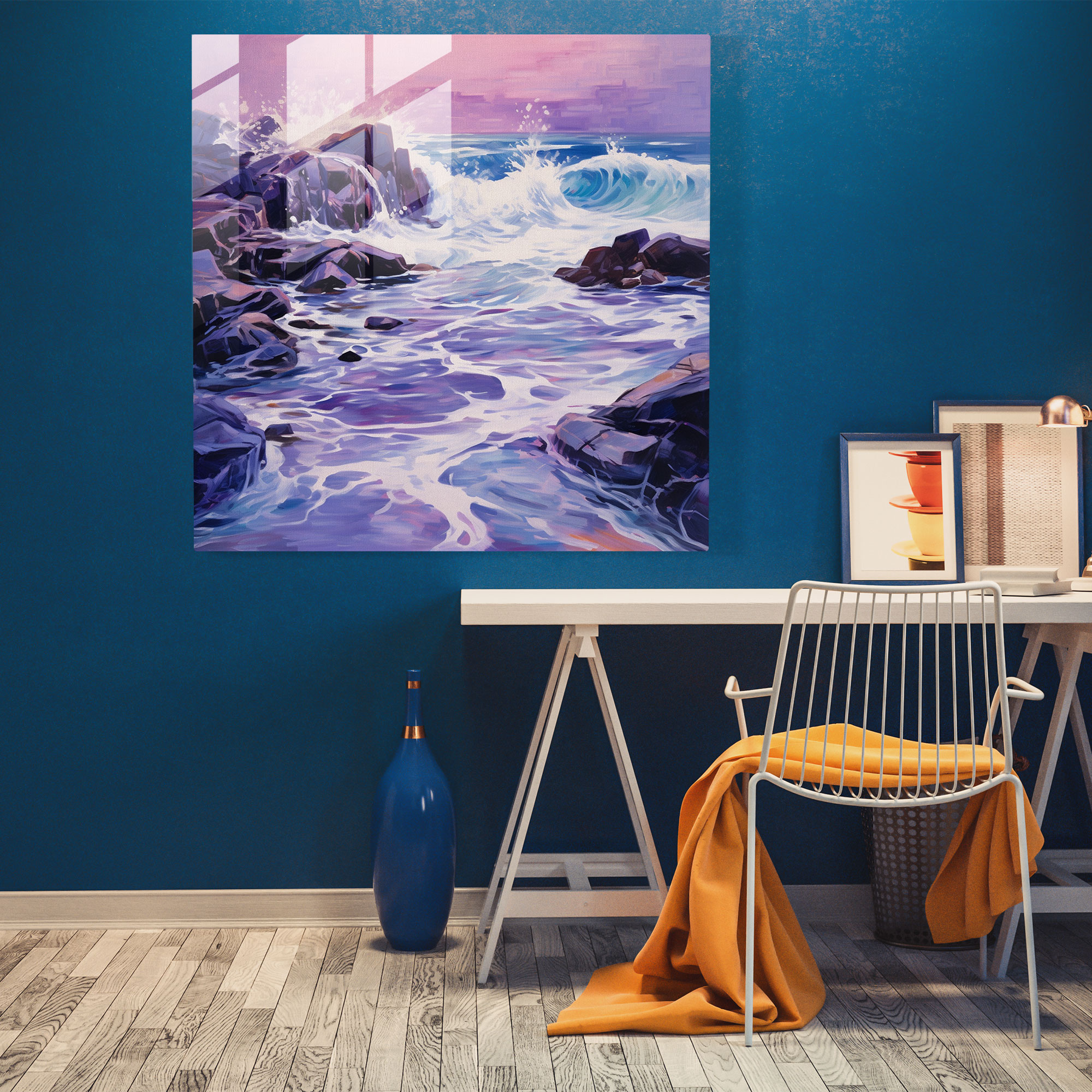 Purple Wave Splash Glass Print - Purple, Glass Print, Wall Decoration, Modern Art