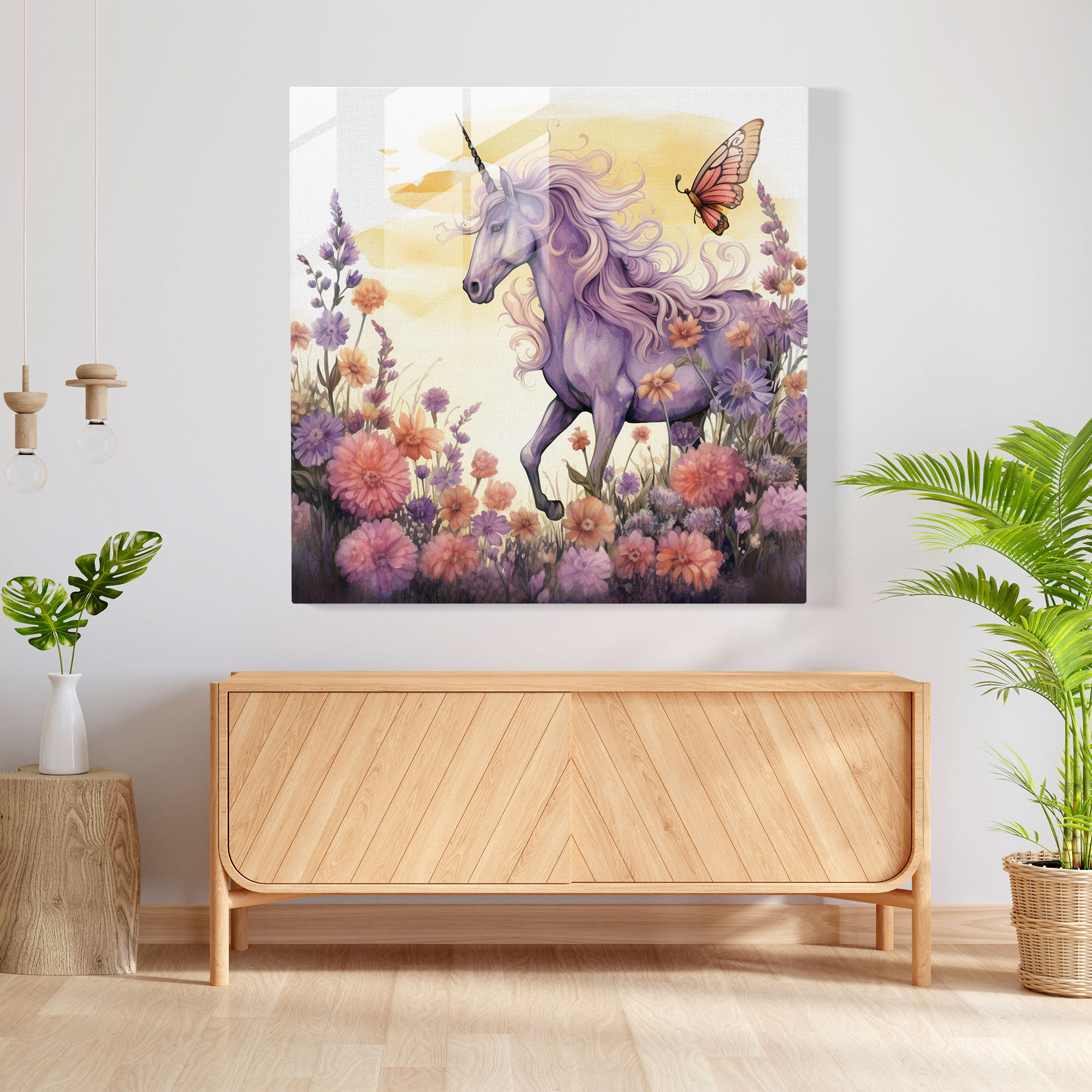Purple Unicorn Fantasy Glass Print - Purple, Whimsical Illustration, Wall Decoration, Glass Wall Art