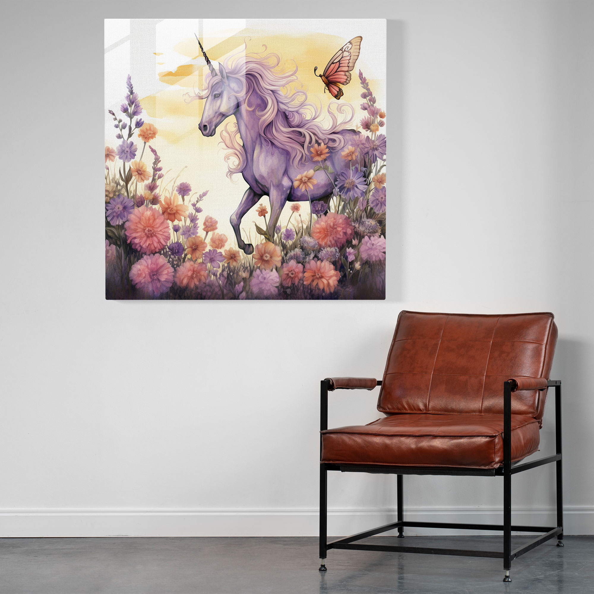 Purple Unicorn Fantasy Glass Print - Purple, Whimsical Illustration, Wall Decoration, Glass Wall Art