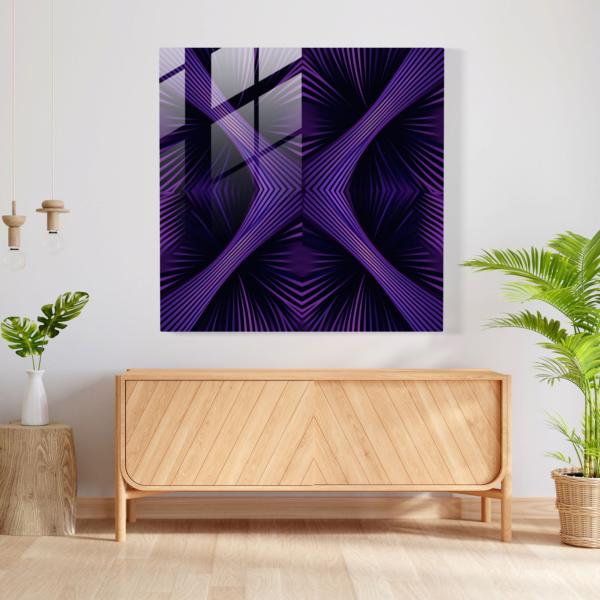 Purple Geometry Glass Print - Purple, Modern Art, Pattern, Mesmerizing
