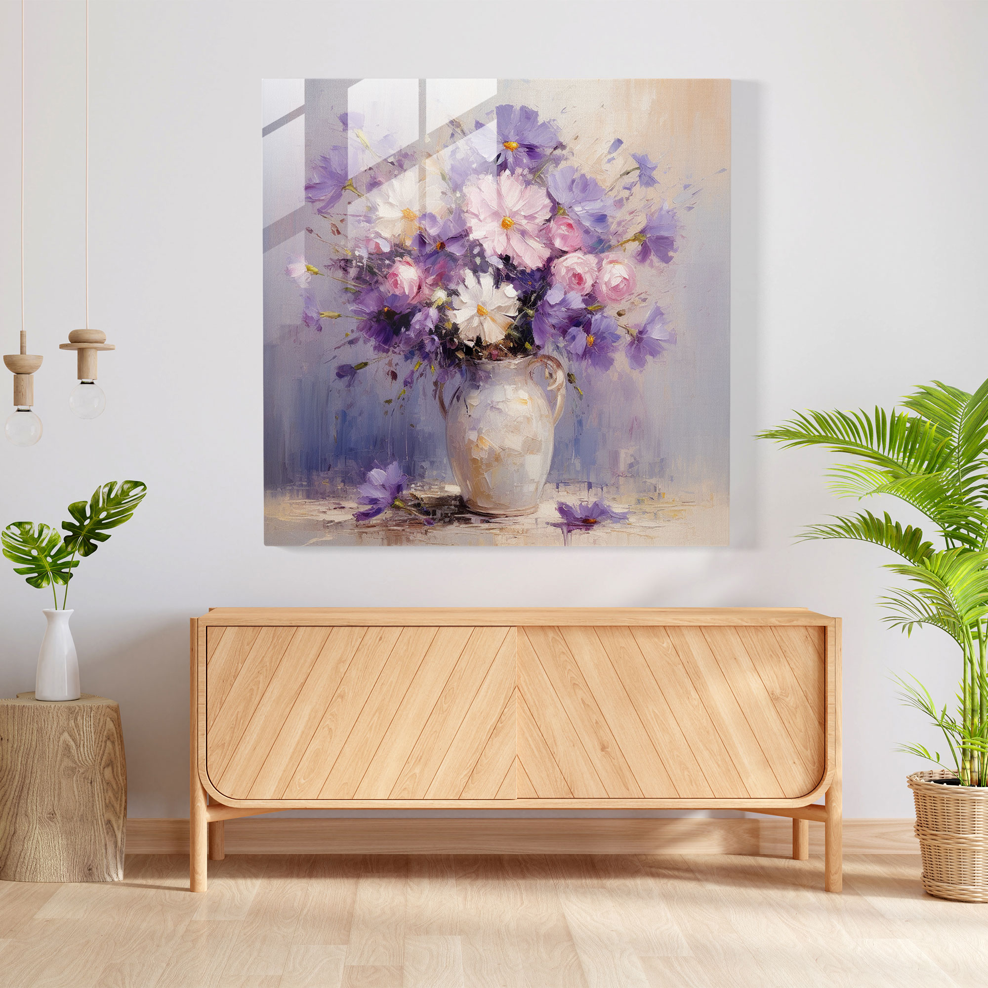 Purple Bouquet Glass Print - Purple, Bouquet, Glass Print, Home Decoration