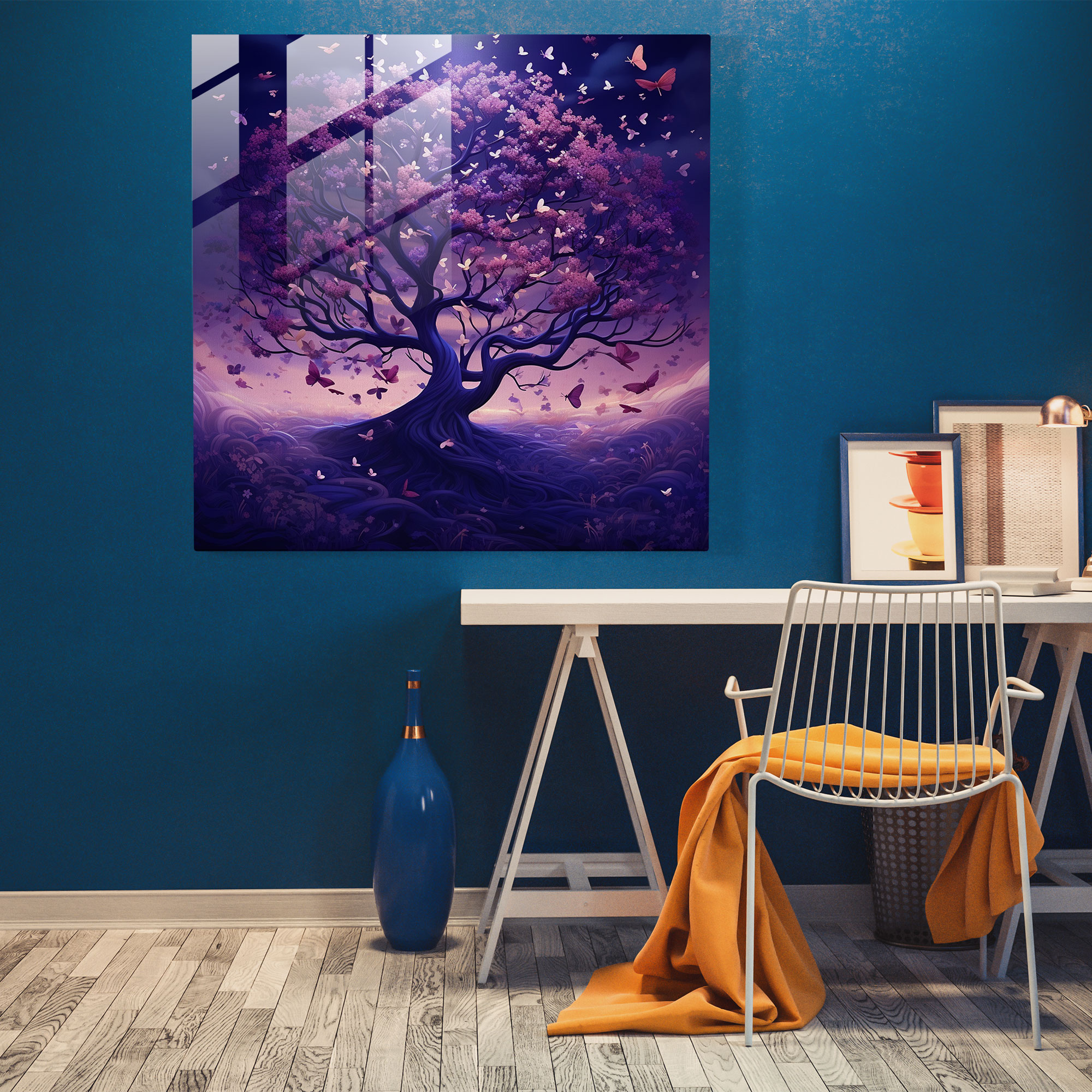Whimsical Tree Glass Print - Purple, Whimsical, Modern Art, Dream-Like