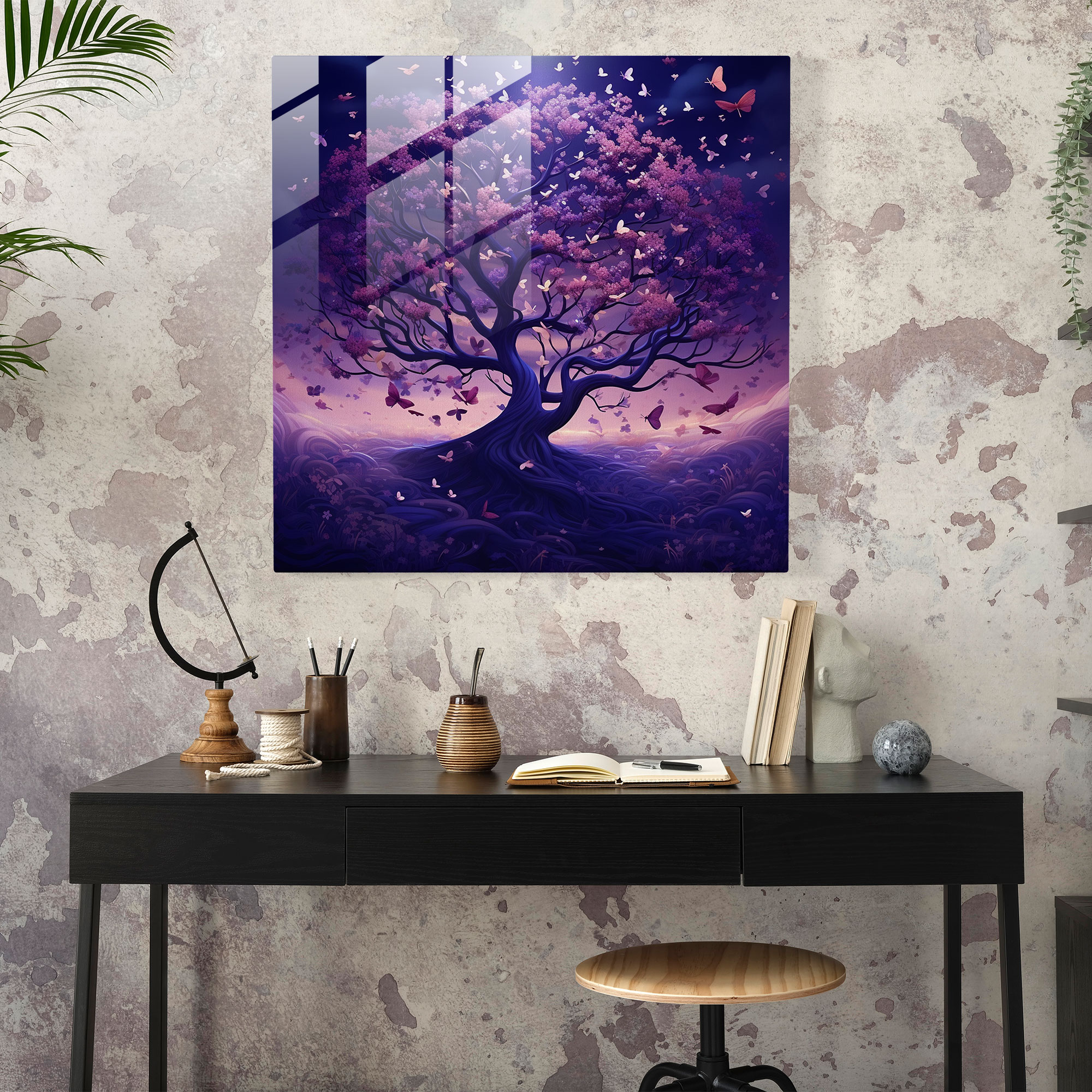 Whimsical Tree Glass Print - Purple, Whimsical, Modern Art, Dream-Like
